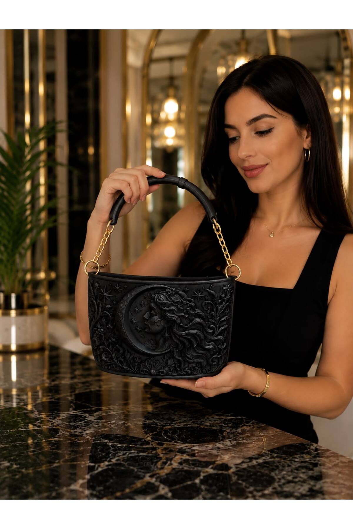 tigea accessories AY TANRIÇASI MİTOLOJİK 3D MİSTİK KADIN EL ÇANTASI