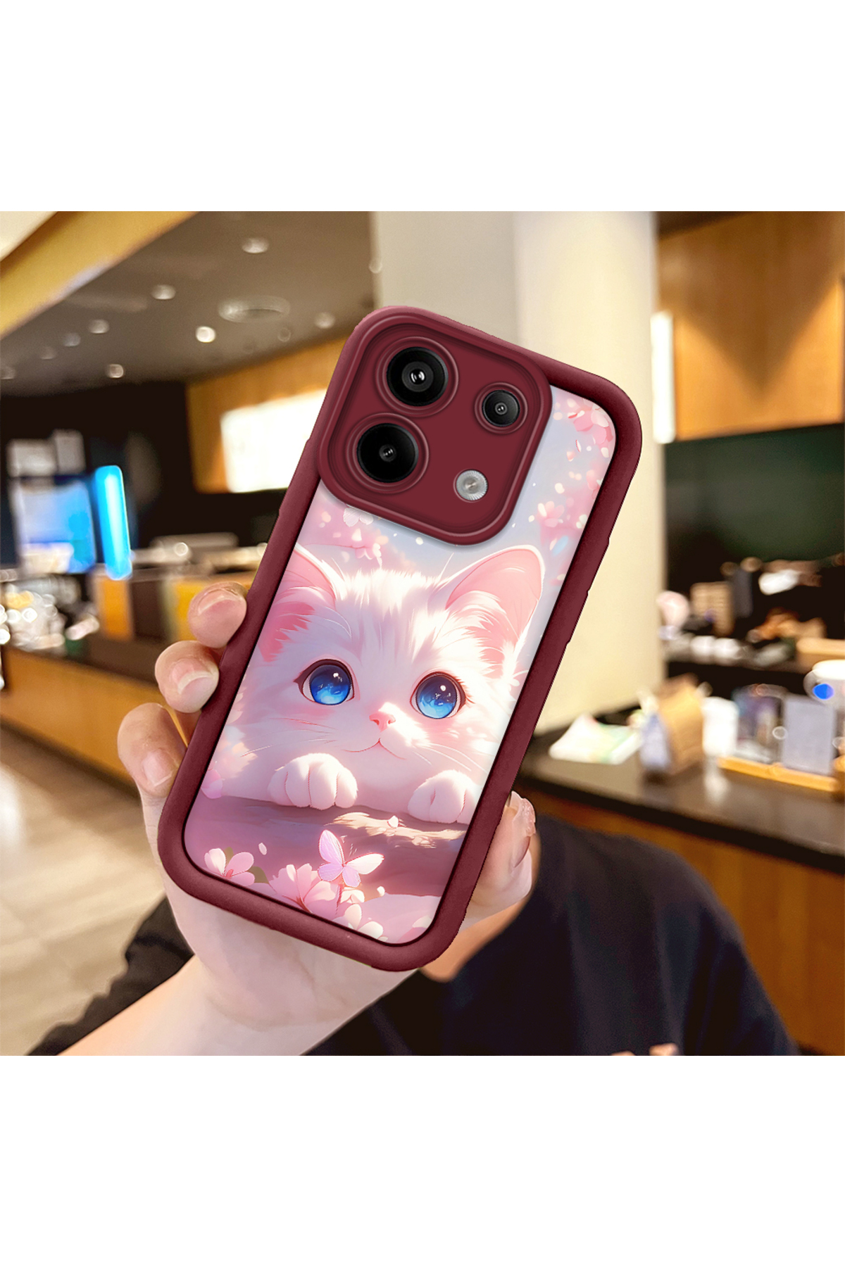 Redmi Note 13 Pro 5G Compatible case camera protector Burgundy Silicone Couple Phone Case cat Pattern