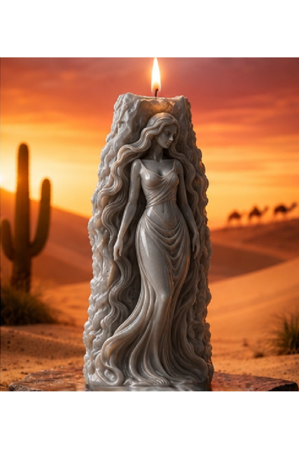 Women's Candle Carved in Decorative Stone