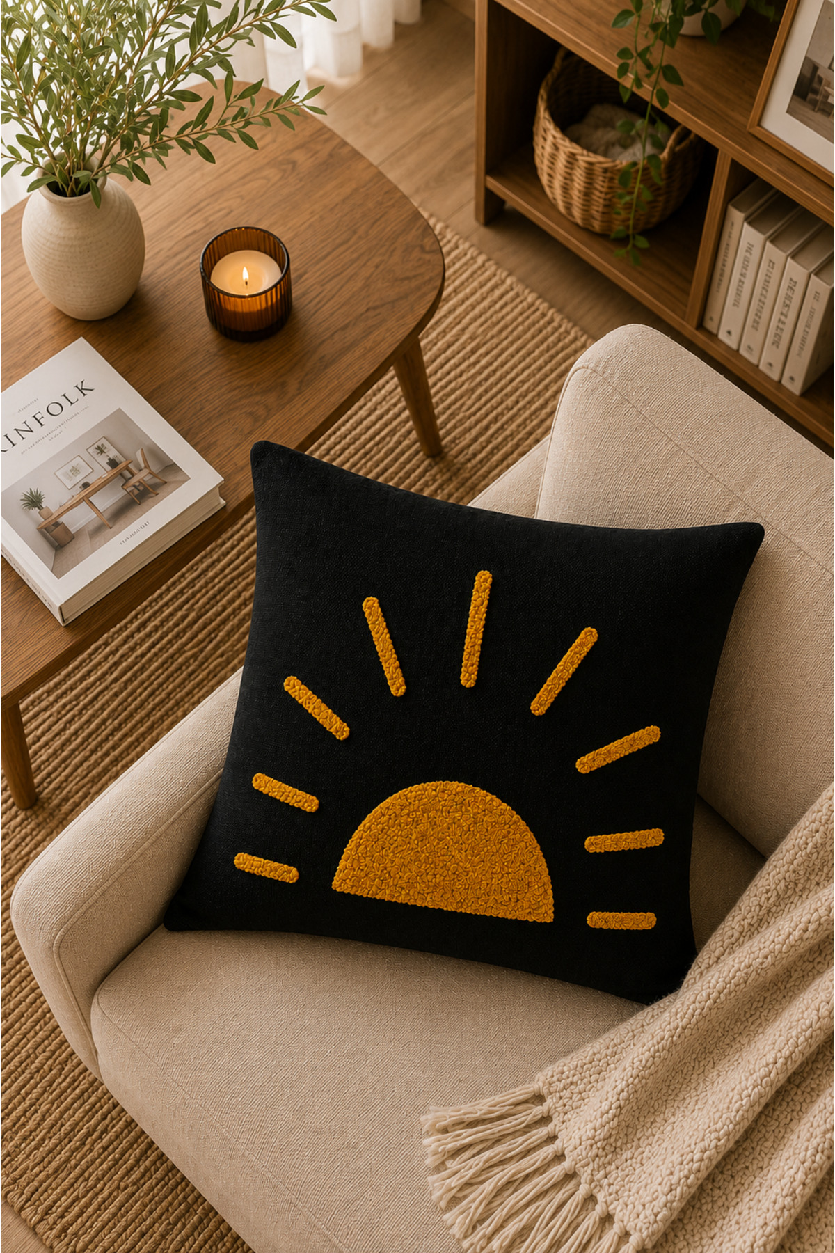 Dekoratif Punch Kırlent Kılıfı Keten Kumaş Gizli Fermuarlı 43x43