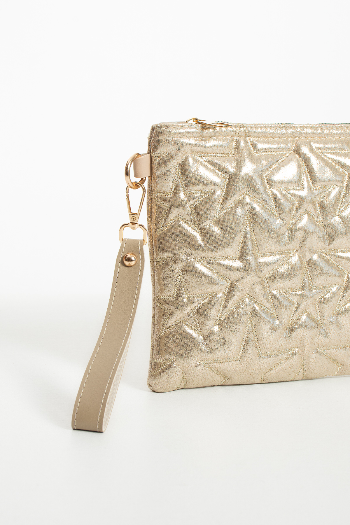 LUNABLU Yıldız Nakış İşlemeli Portföy Zincirli ve Bilek Askılı El Çantası Saten Astarlı Clutch Çanta görsel 2