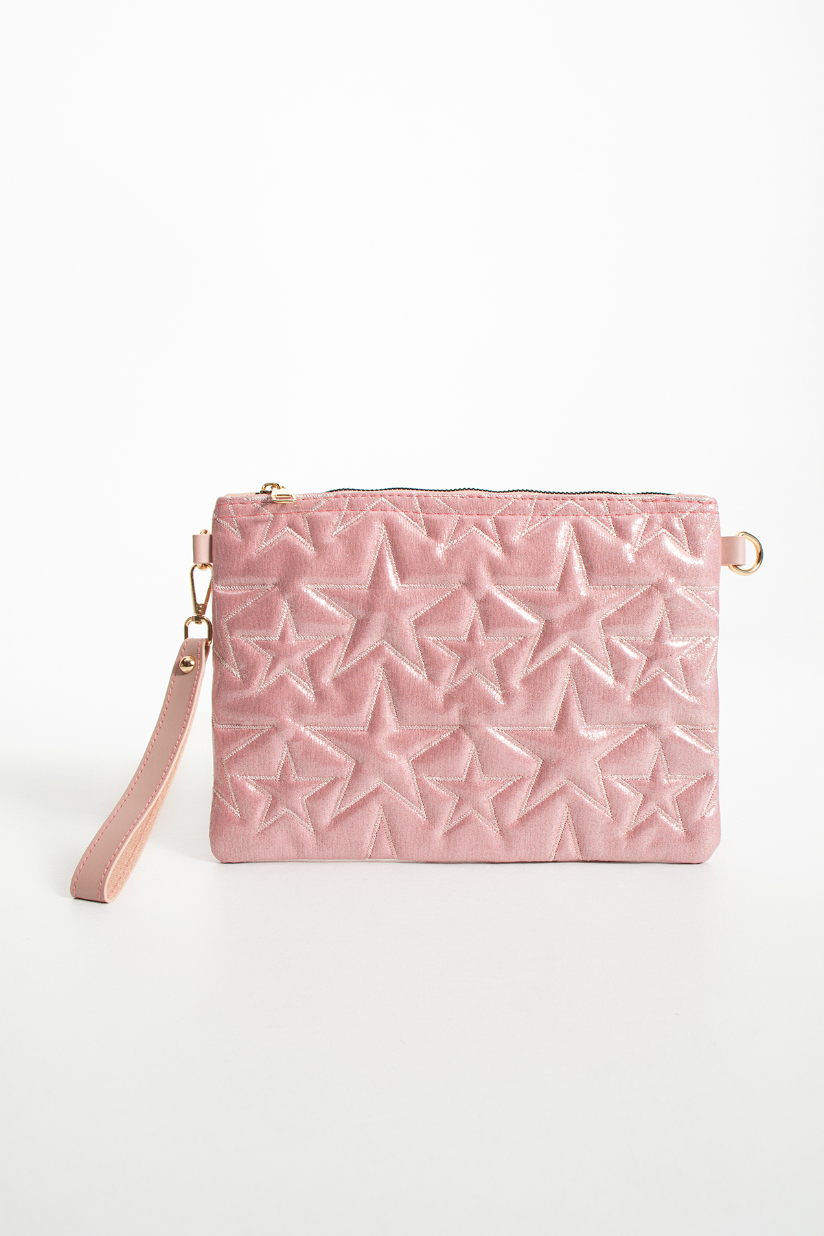 LUNABLU Yıldız Nakış İşlemeli Portföy Zincirli ve Bilek Askılı El Çantası Saten Astarlı Clutch Çanta