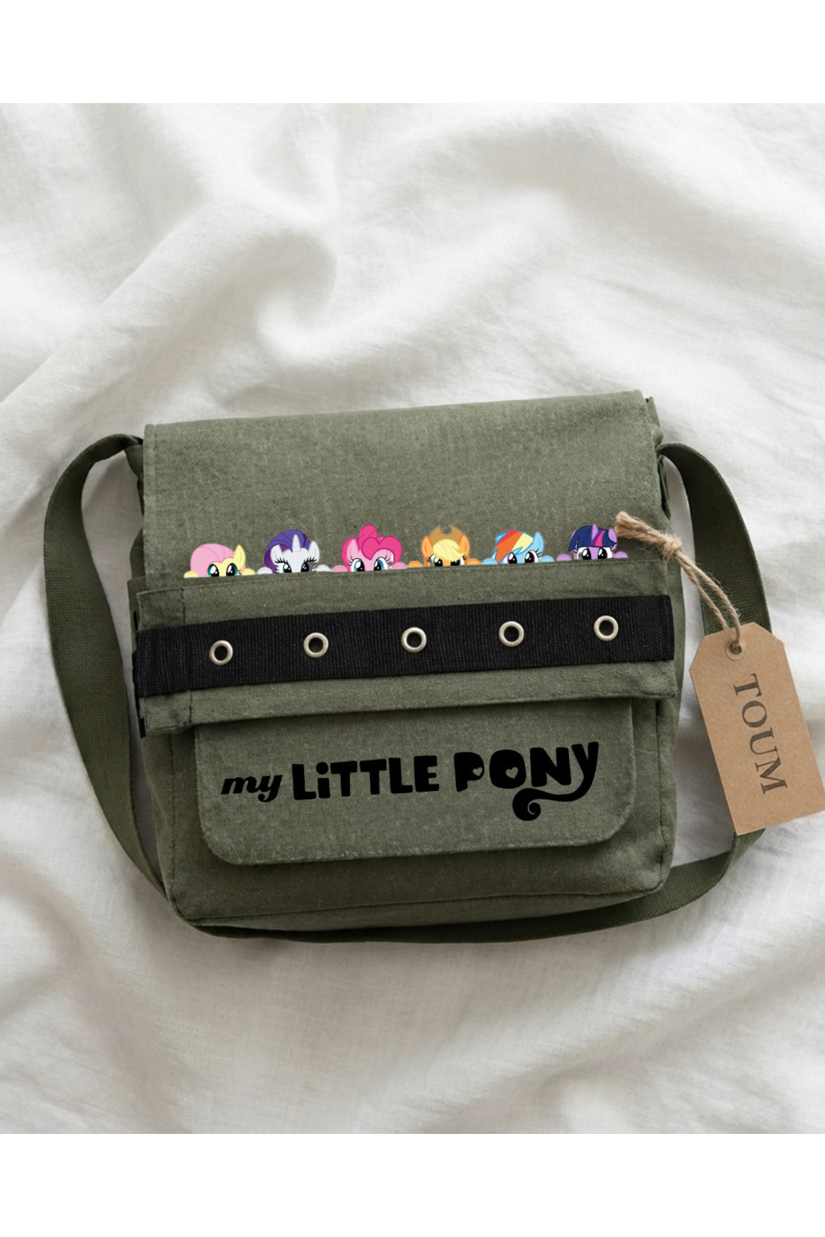 Toum My Little Pony Baskılı Haki Kuşgözü Postacı Çantası