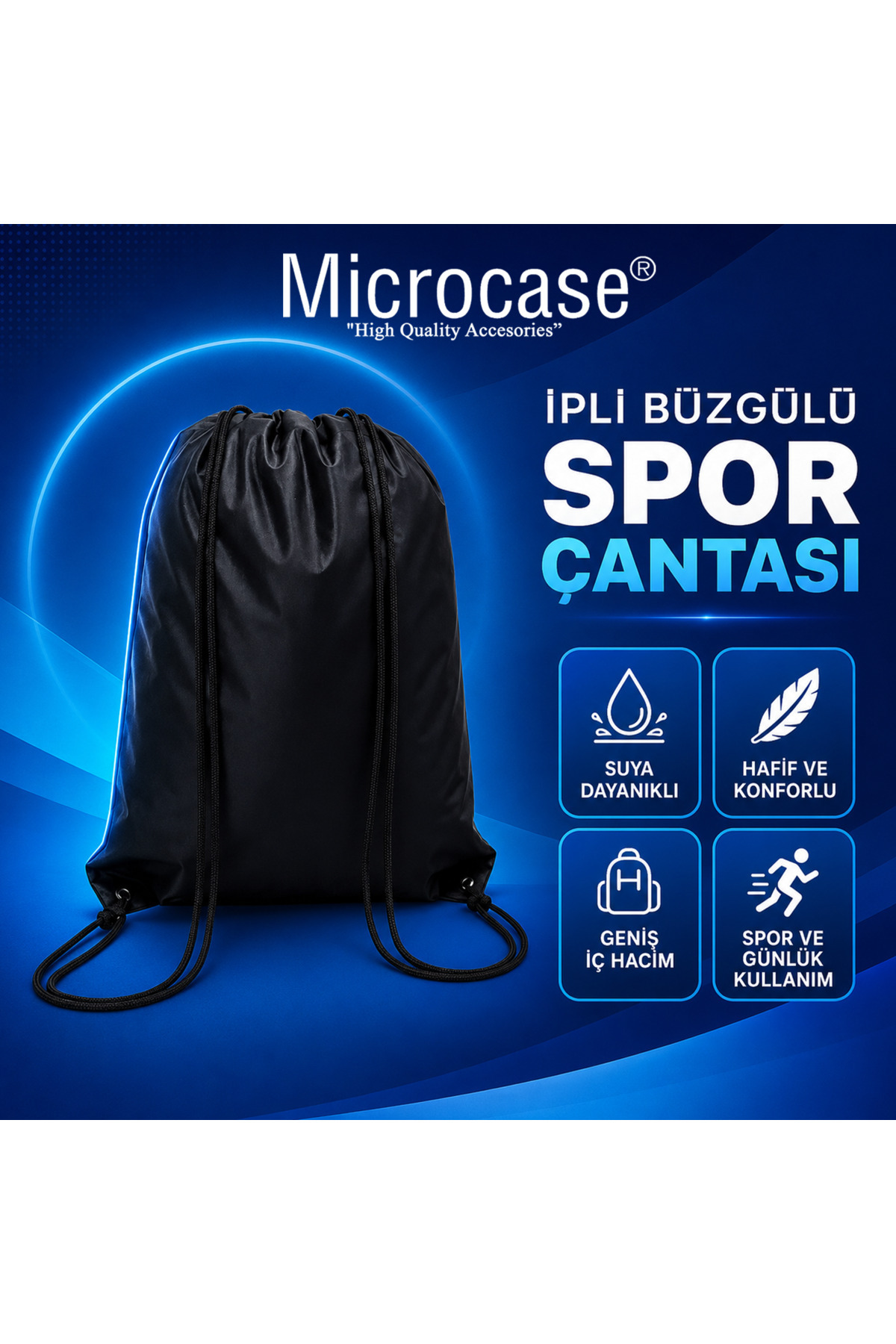 Microcase Su Geçirmez İpli Büzgülü Sırt Askılıklı Spor Çantası Gym Fitness Seyehat Hafif Kullanışlı Çanta 2 Adet AL5626 görsel 2