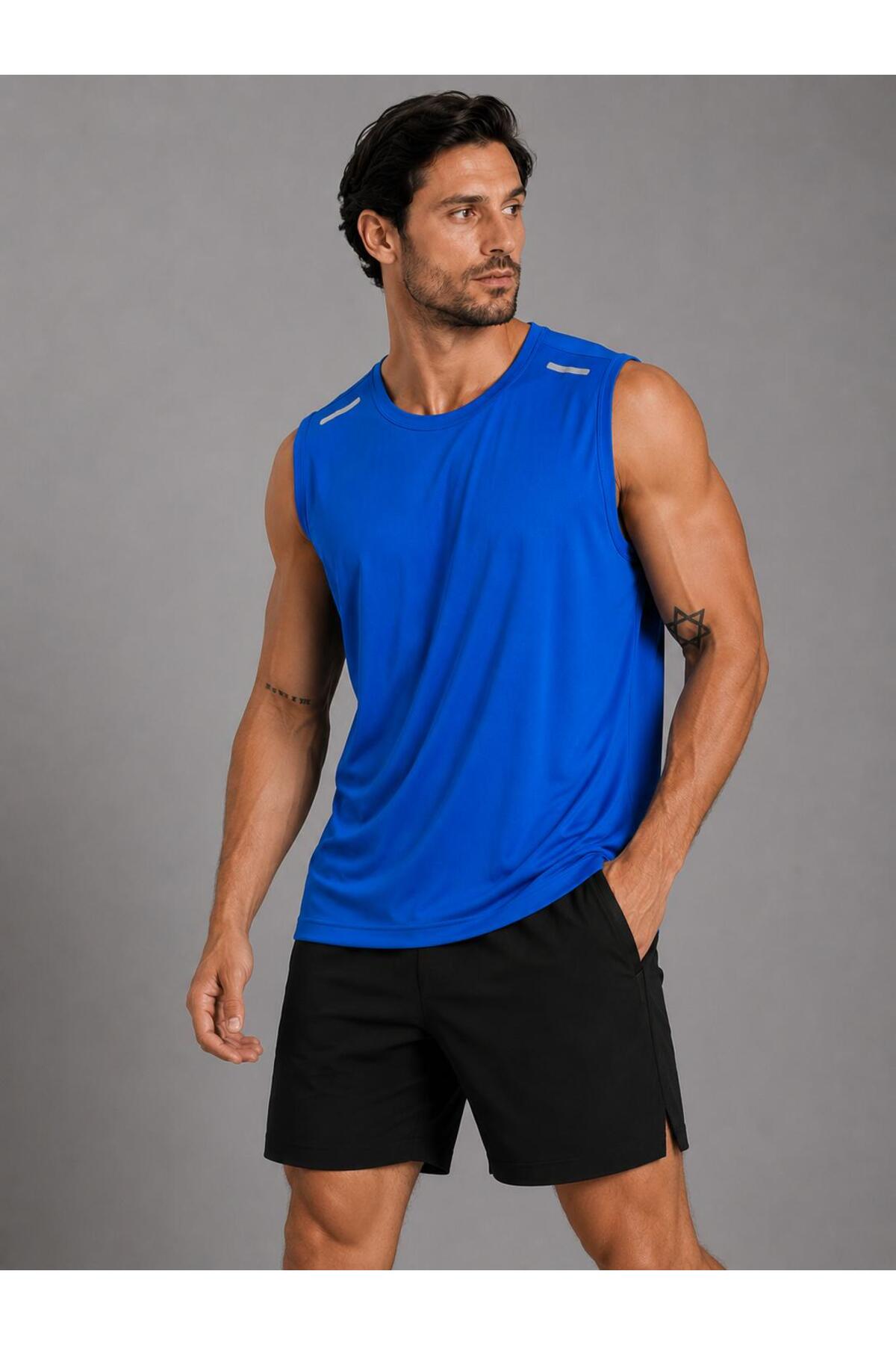 pandy 3'lü Hızlı Kuruma Nefes Alabilen Atletik Teknik Sporcu Sıfır Kol T-shirt görsel 4
