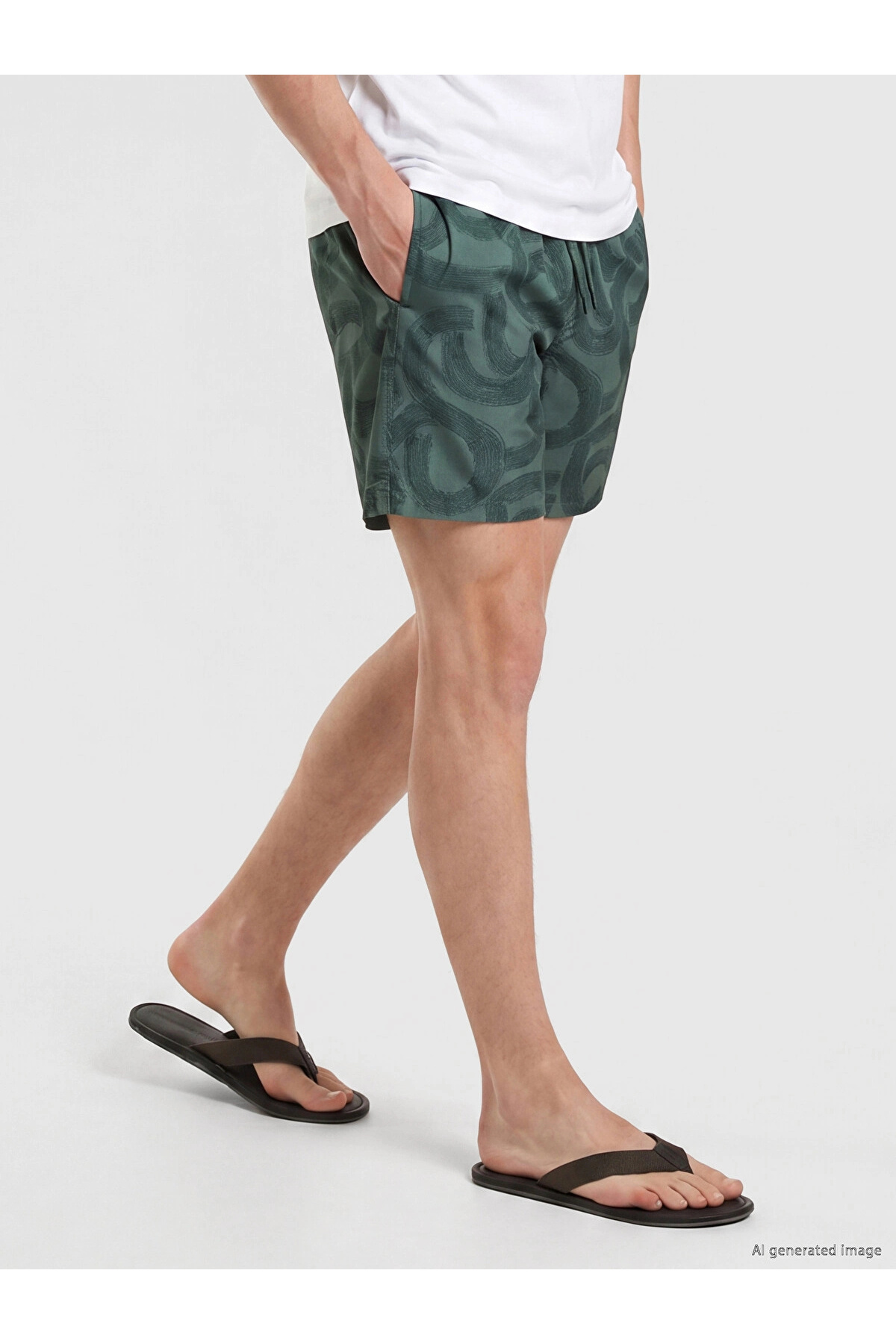 LC Waikiki Lcw Swimwear Khaki Short Length Patterned Men's Swim Shorts