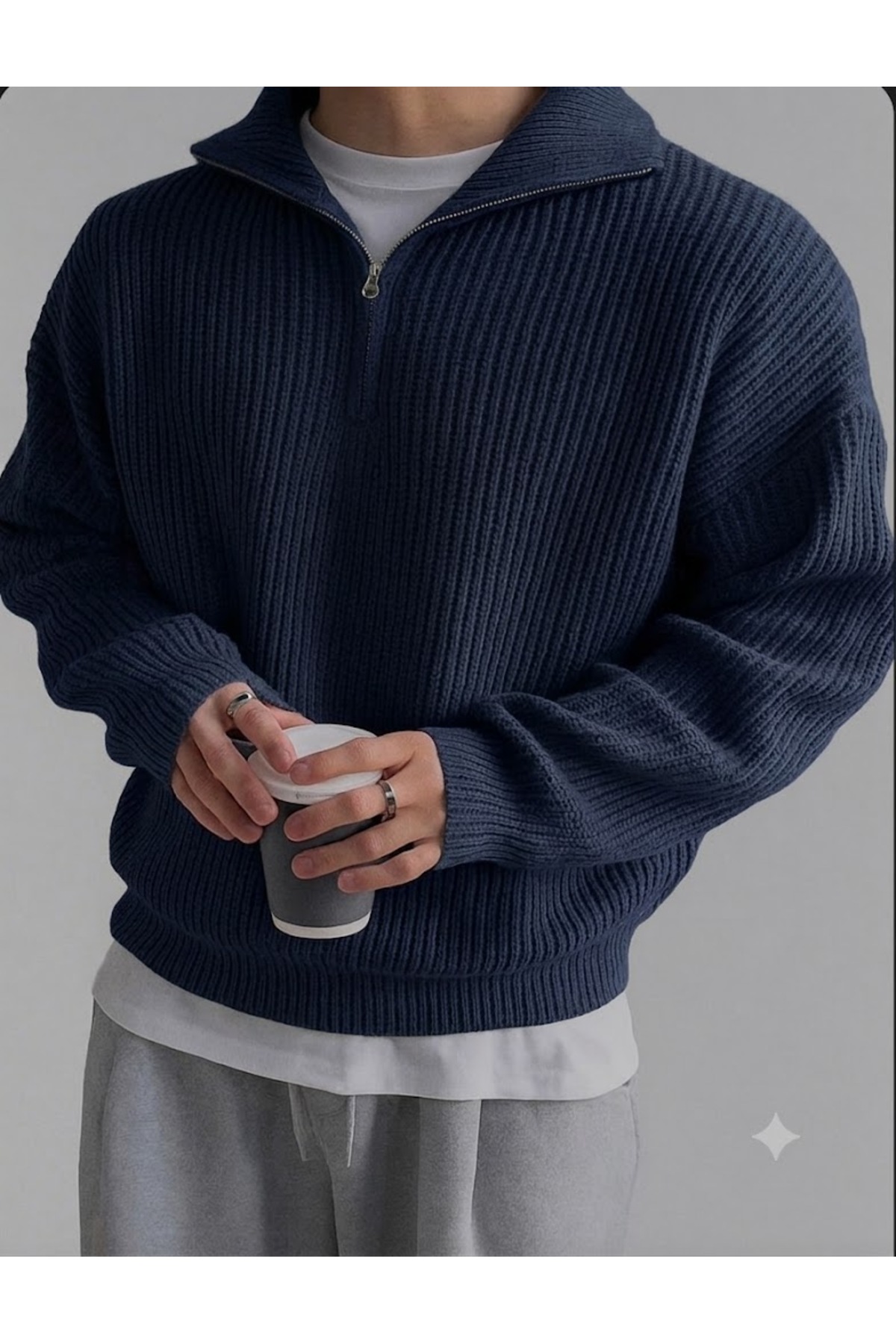 zs zaos fashion Men's Long-Sleeved Winter Thick Half-Zip Knitwear