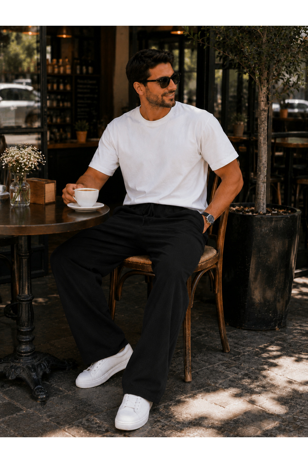 WE&ME Erkek Keten Pantolon Baggy Kalıp Lastikli Belli Bağcıklı Yazlık Günlük Rahat Pantolon görsel 8