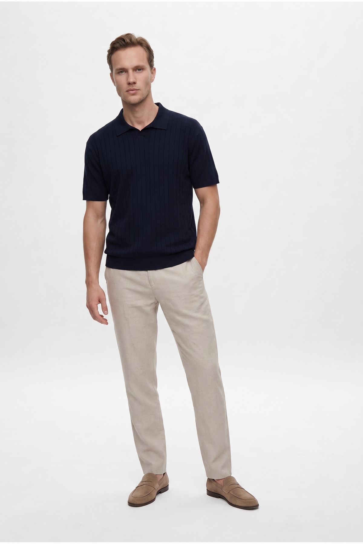 D'S Damat Ds Damat Comfort Fit Bej Keten Karışımlı Chino Pantolon görsel 2