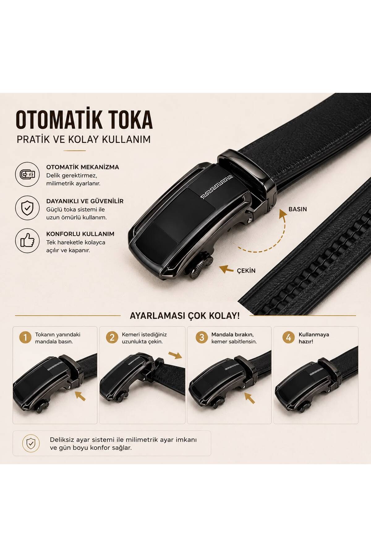 beyz atelıer HAKİKİ DERİ OTOMATİK TOKALI ERKEK KEMER - KİŞİYE ÖZEL İSİM YAZILABİLİR görsel 4