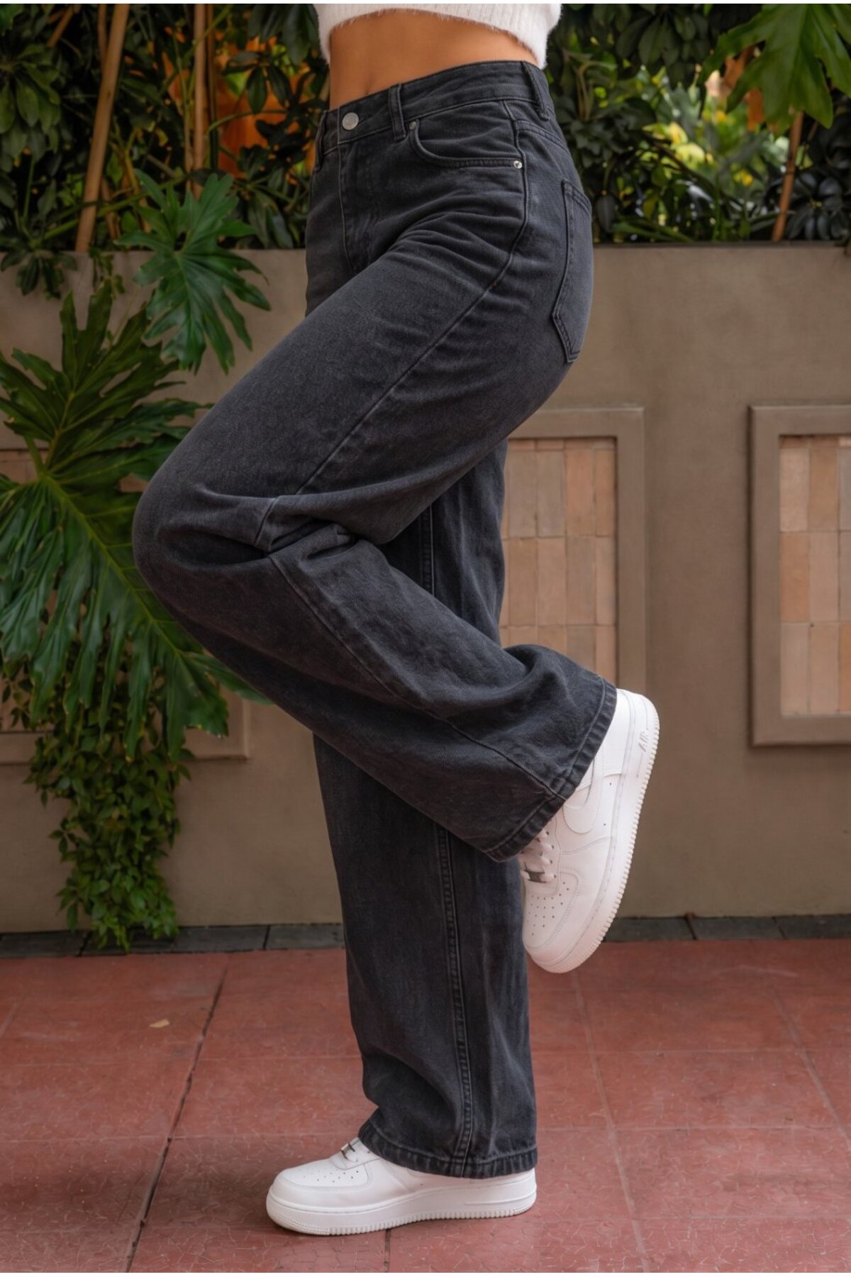 SİYAH EFEKTLİ Vintage Yüksek Bel Geniş Paça with Lycra Jeans 6