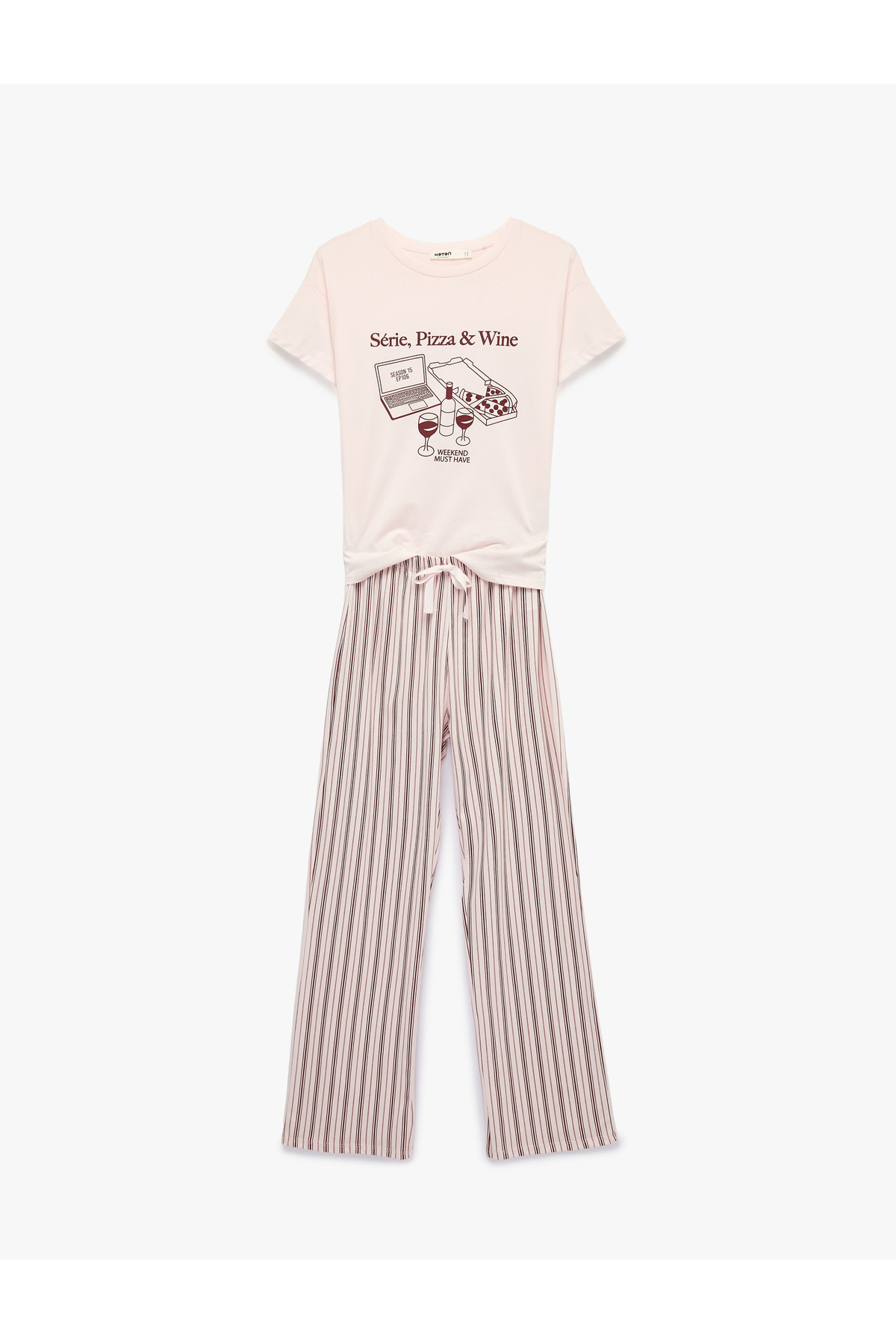 Koton Short Sleeve Crew Neck Comfortable Fit Printed Pajama Set