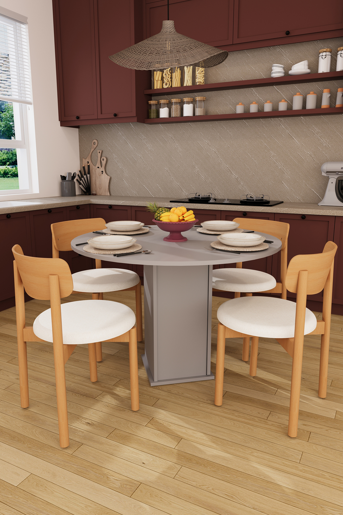 Asra Trend Modern Dolaplı 4 Kişilik Mutfak Yemek Masası ve