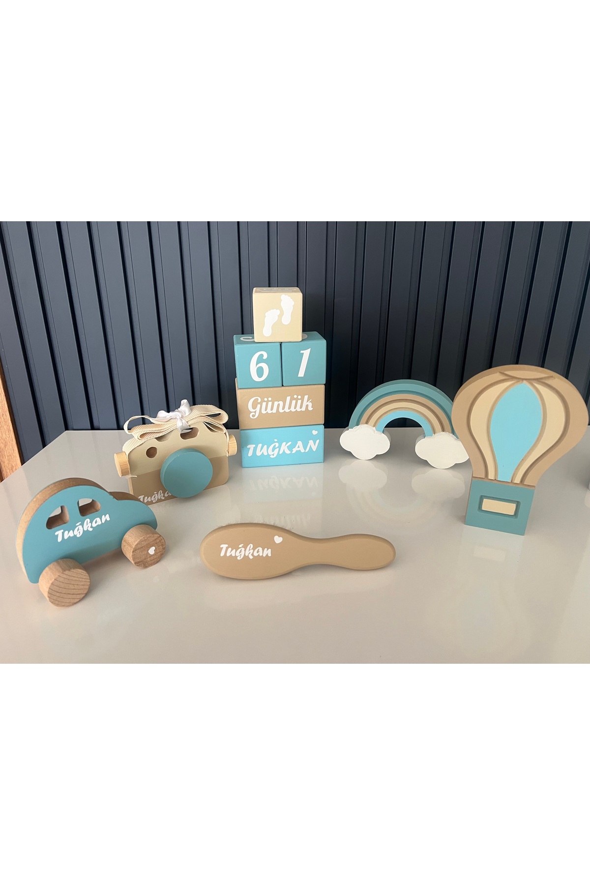 Krem mavi objeli set