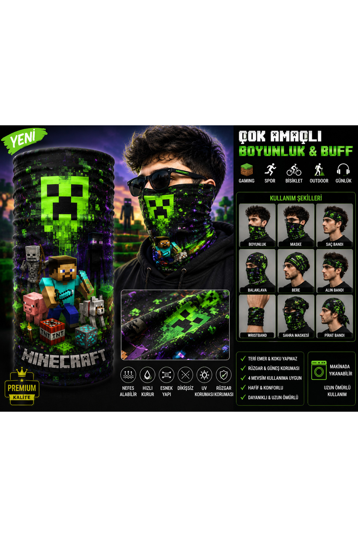 FG KONNİCHİWA Minecraft Oyun Senin Tarz Senin Gamer Kamufile Yüz Maskesi ve Boyunluk ve Günlük ve Motosiklet Kullanımı UV Korumalı Çok Amaçlı Boyunluk görsel 7