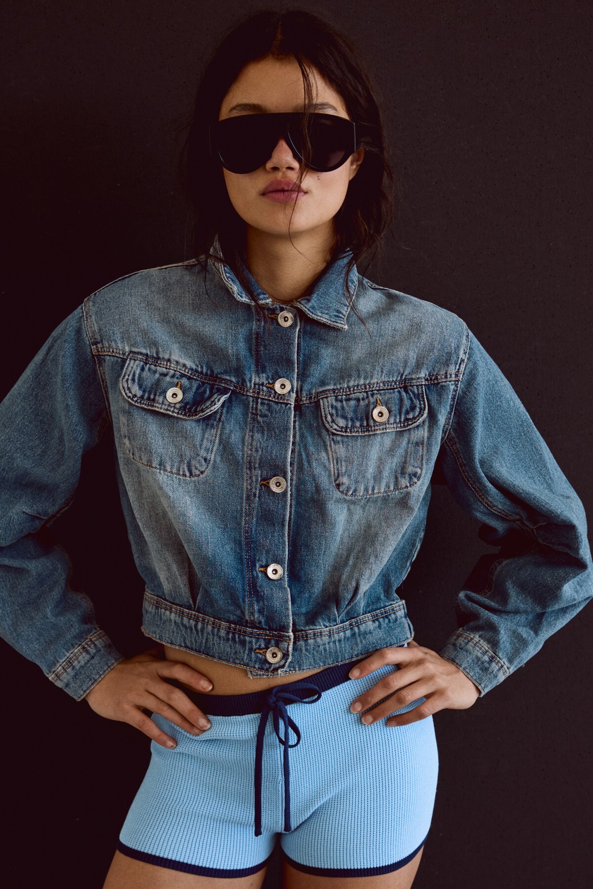 Bershka Balon kesim crop denim ceket görsel 5
