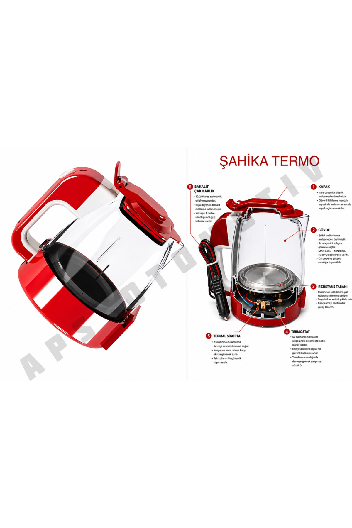 APS OTOMOTİV ŞAHIKA 12V SU ISITICI KETTLE 750 ML