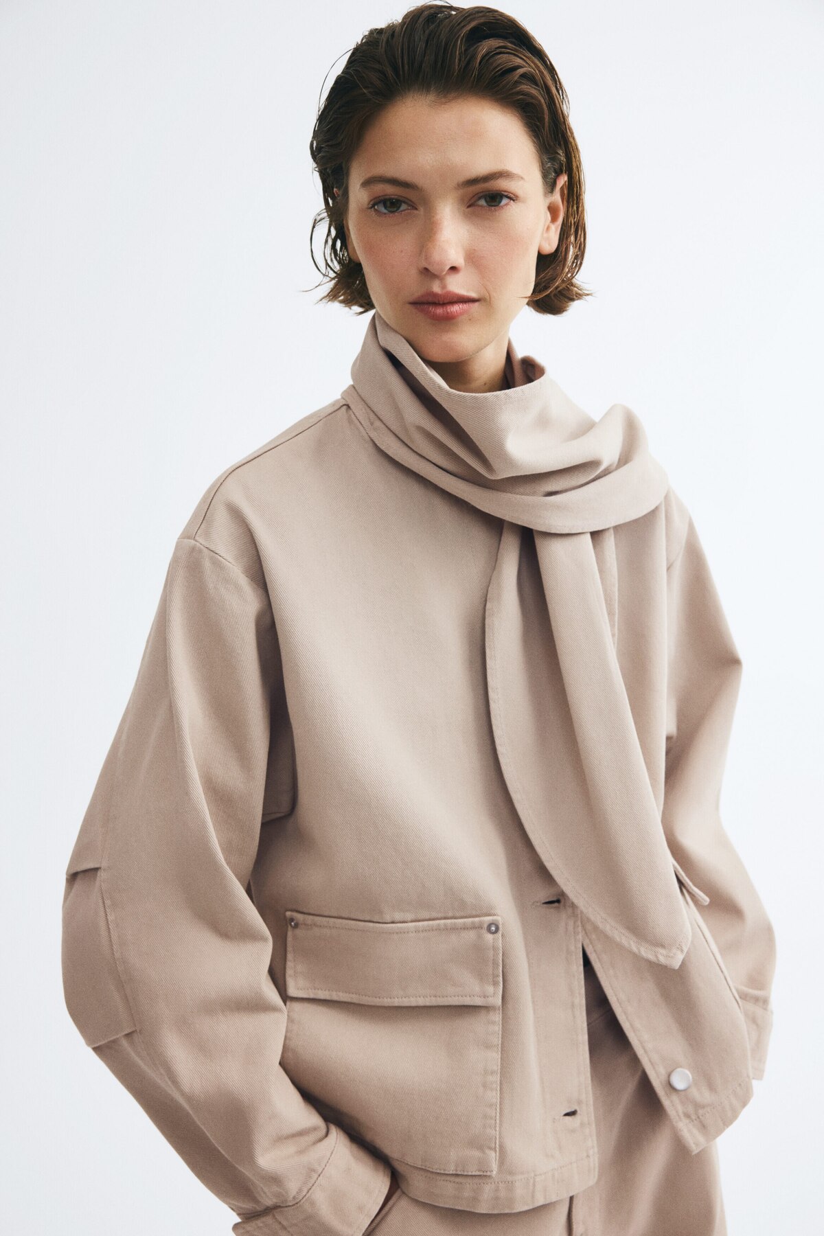 H&M Şal Yakalı Gabardin Ceket görsel 4