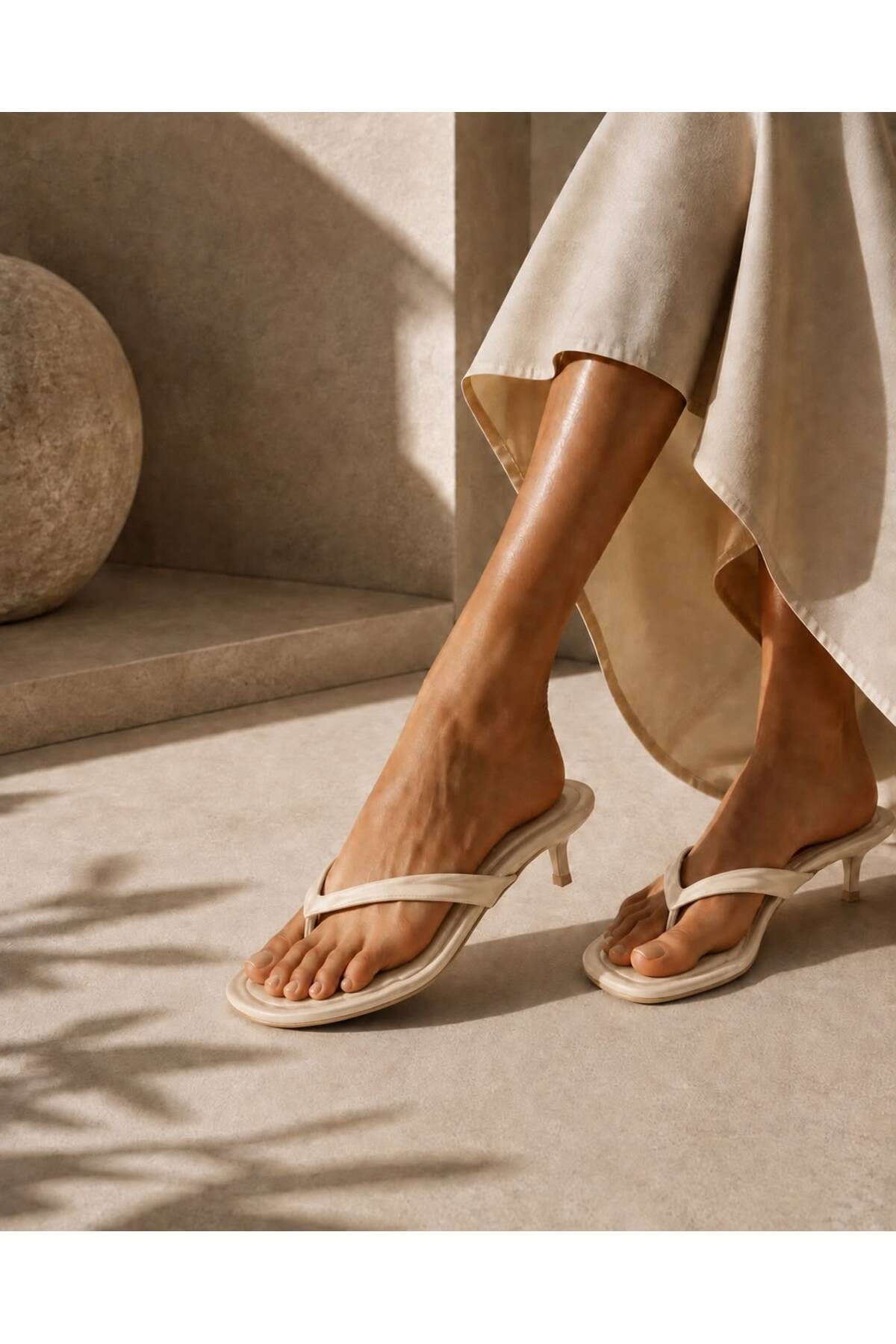 İncimoda Kerm Cilt Parmak Arası Topuklu Terlik Ortopedik Kadın Sandalet 5cm topuk görsel 2