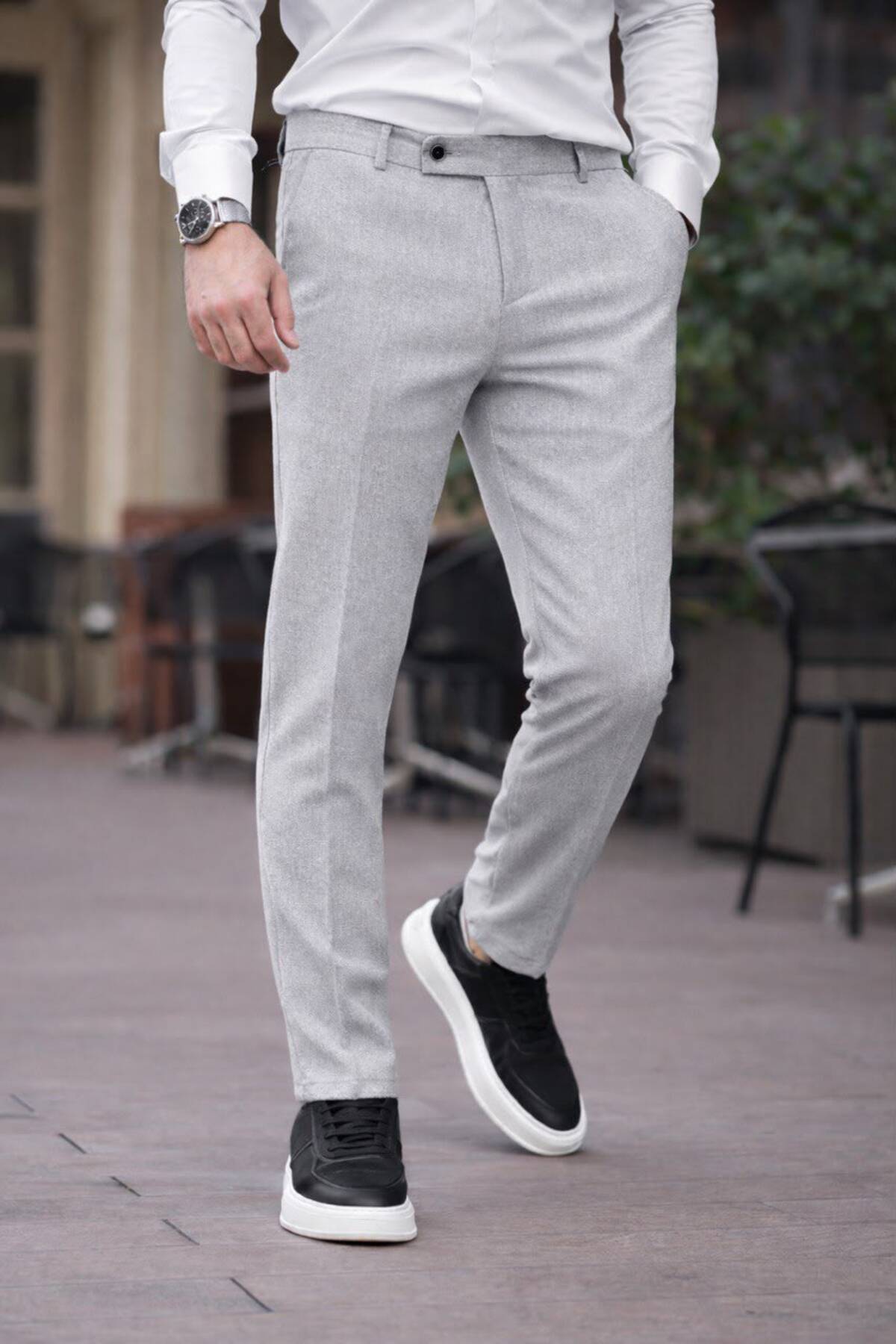 A Kalite Slim Fit Likralı Kumaş Pantolon — خاکستری YarımDilRenato — تصویر 4 از 4