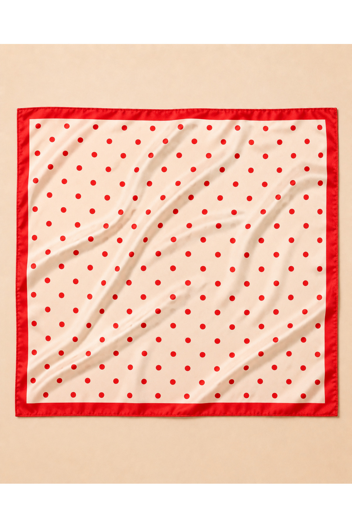 OUS Kadın Puantiyeli 50x50 cm Saten Fular, Kırmızı İpeksi Dokulu Kare Boyun Saç ve Çanta Aksesuarı görsel 5