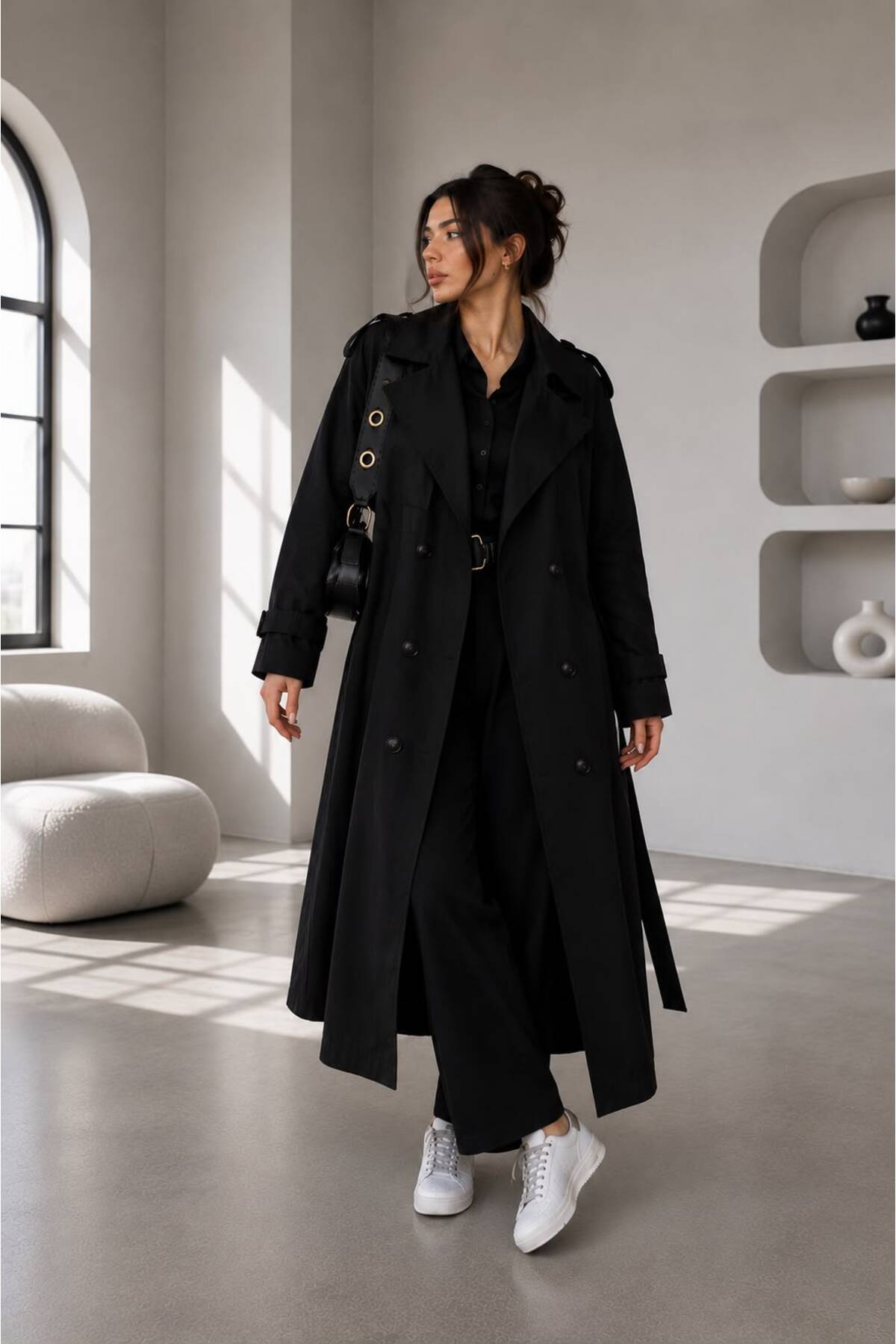 motix Oversize Kuşaklı Çift Katmanlı Trençkot, Şık ve Modern Tasarım görsel 5