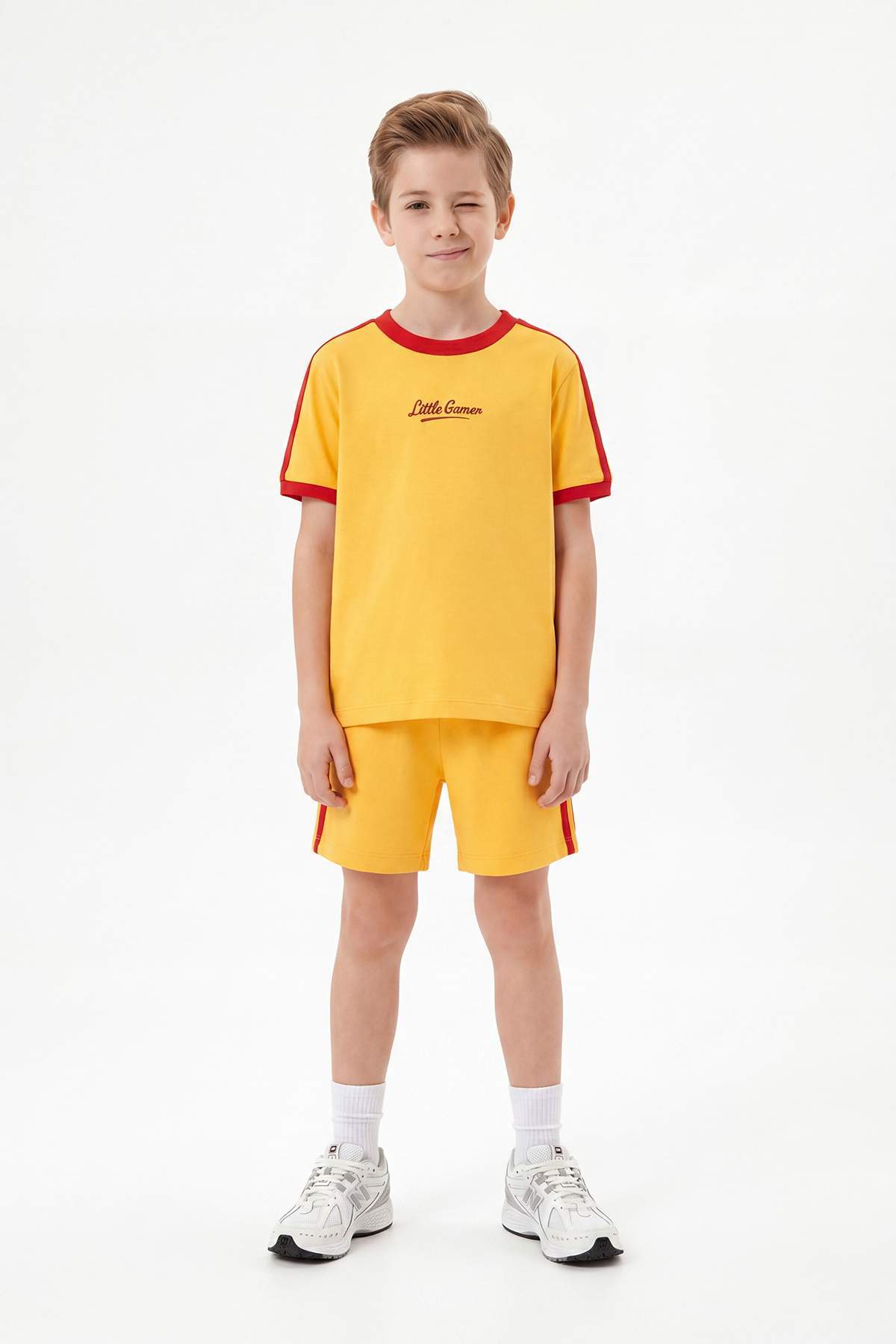 Trendyolmilla Kids Sarı Düz Spor Temalı Örme Erkek Çocuk Alt - Üst Takım TKDSS26AU00052