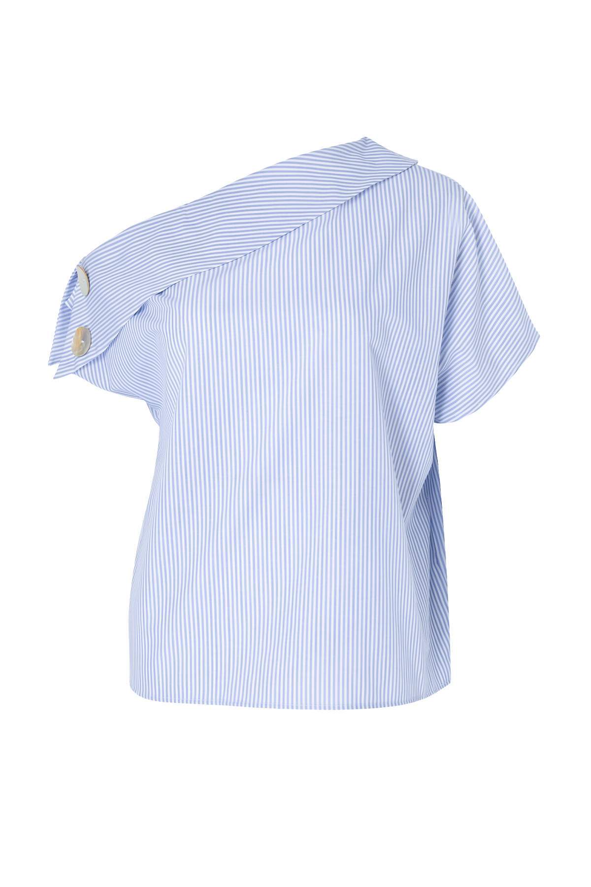 Trendyol Kollektion Blau gestreifte, asymmetrische Bluse mit Knopfdetail und ...