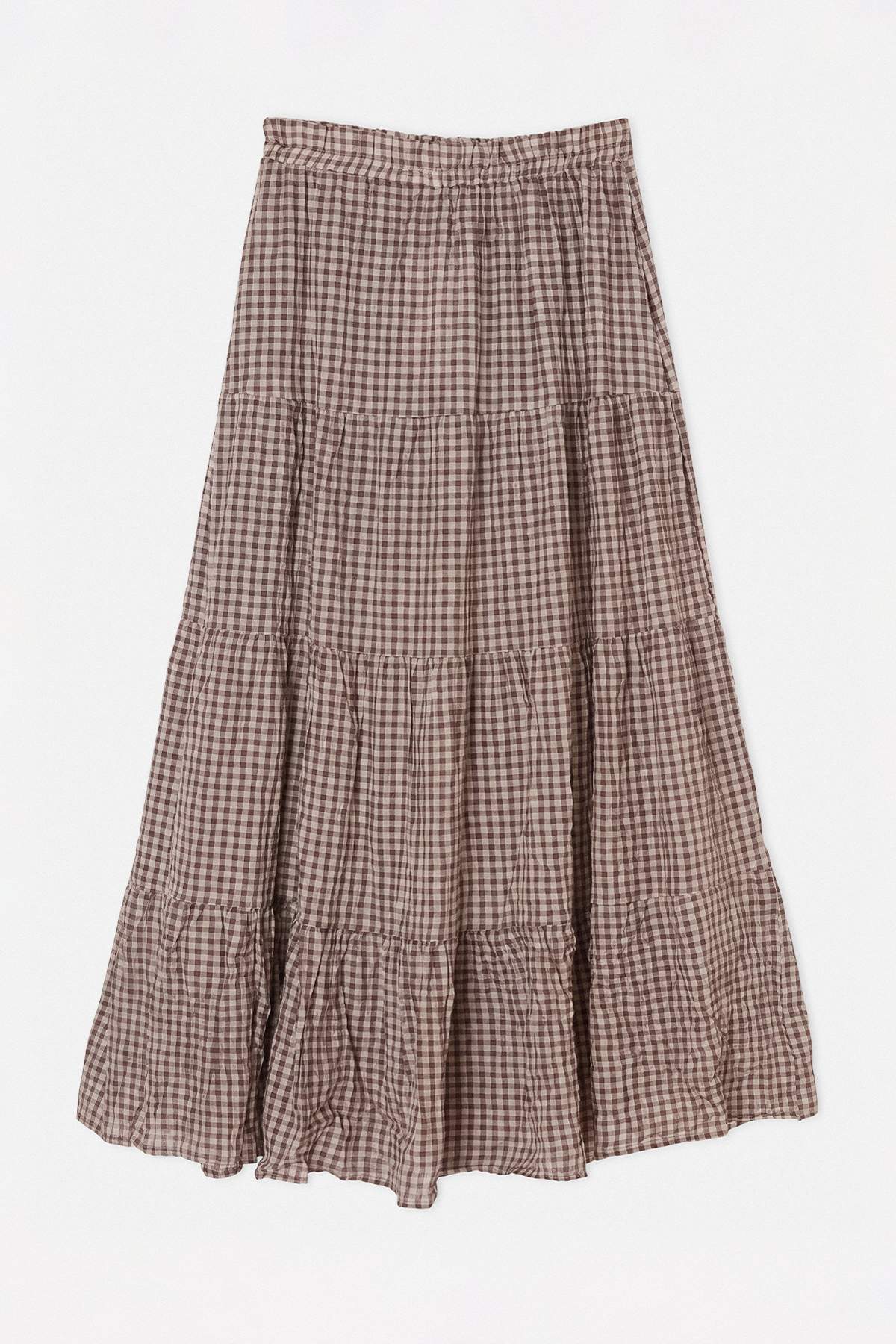 Drop by Trendyolmilla Kahverengi Pötikare Beli lastikli Uzun Etek TDRSS26ET00072