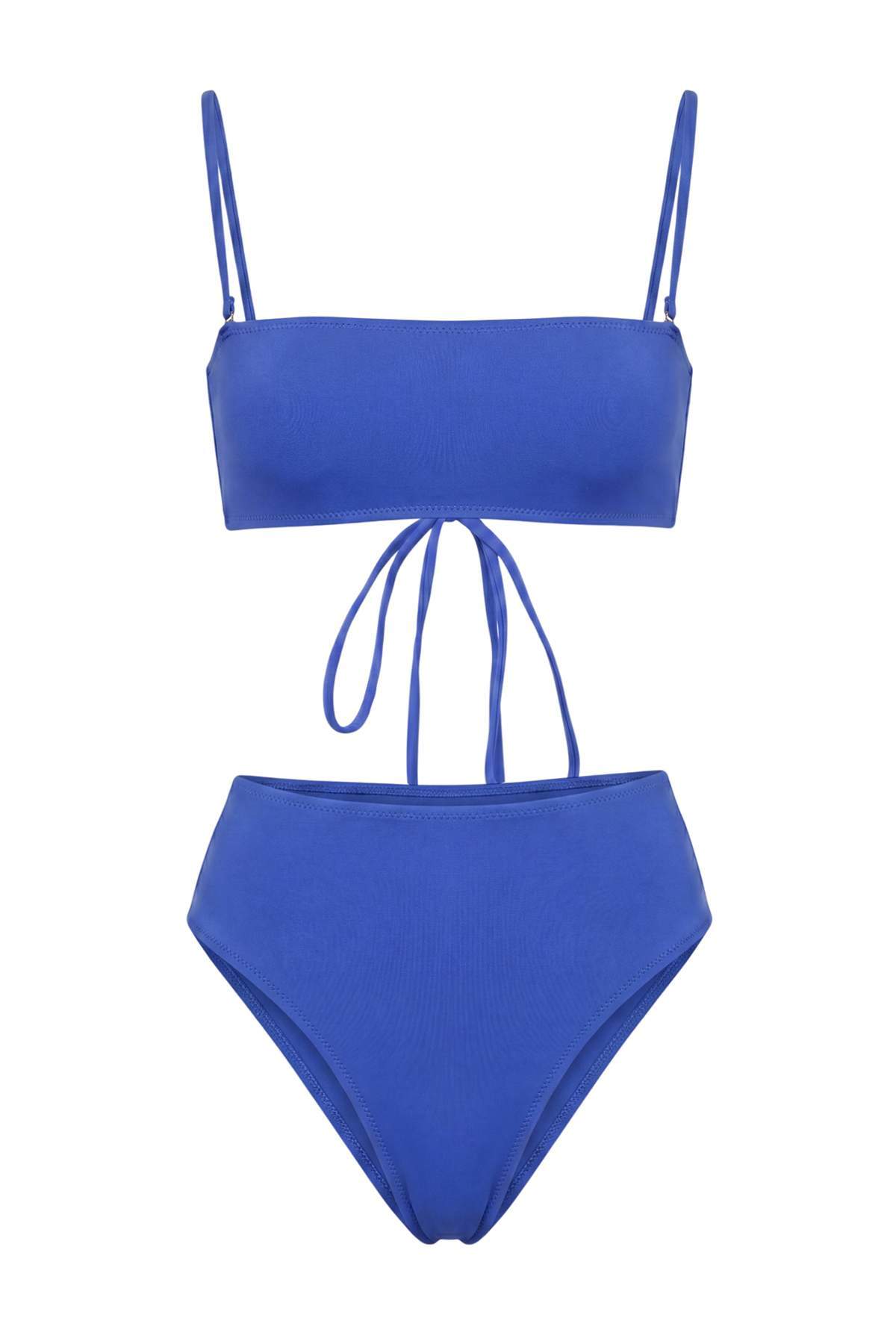 Trendyolmilla Saks Straplez Kaplı Klora&Suya Dayanıklı Uzun Ömürlü LYCRA® XTRA LIFE Bikini Takımı TBESS26BT00139