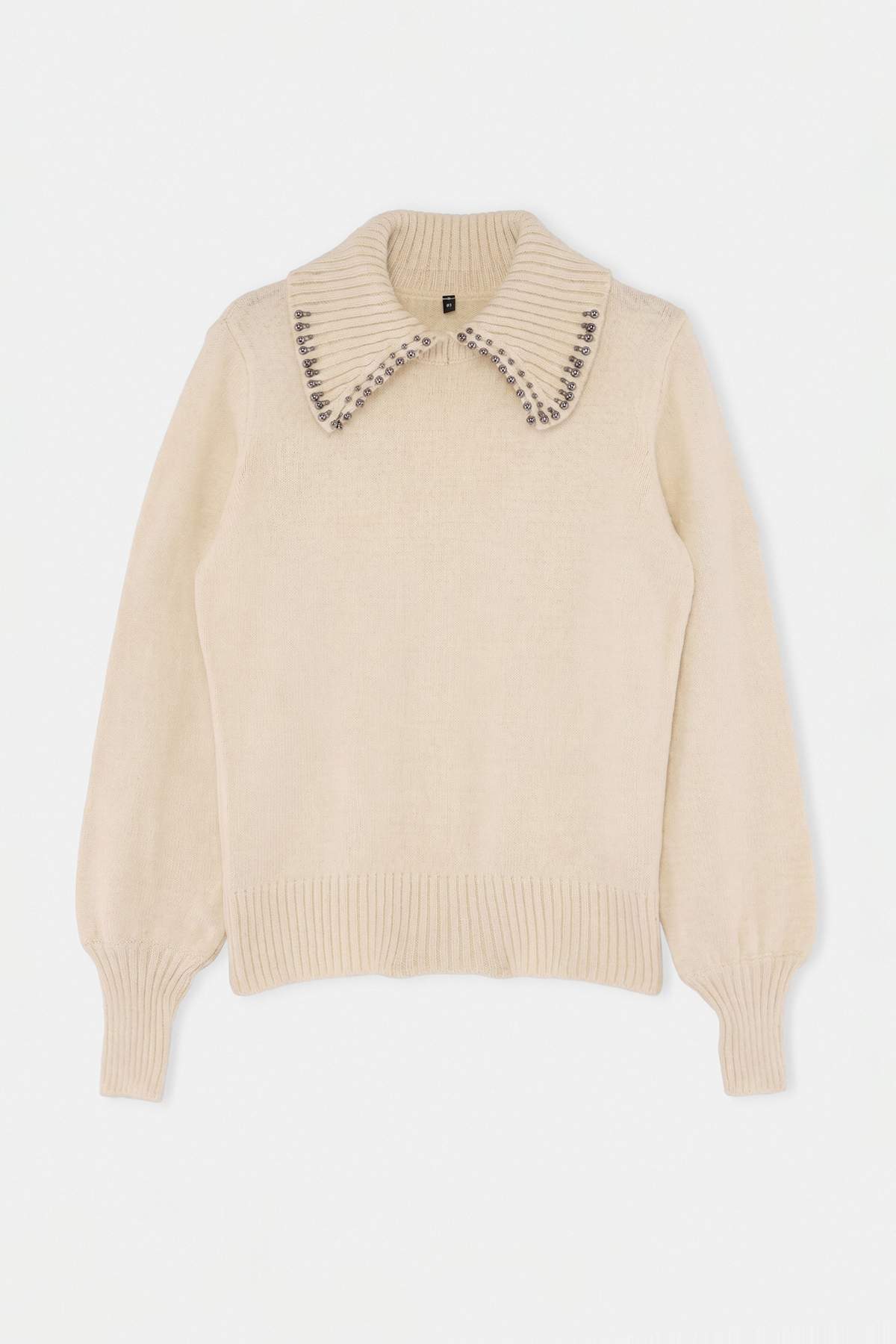 Trendyolmilla Ekru Polo Yaka Taş Detaylı Triko Kazak TWOAW26KZ00222