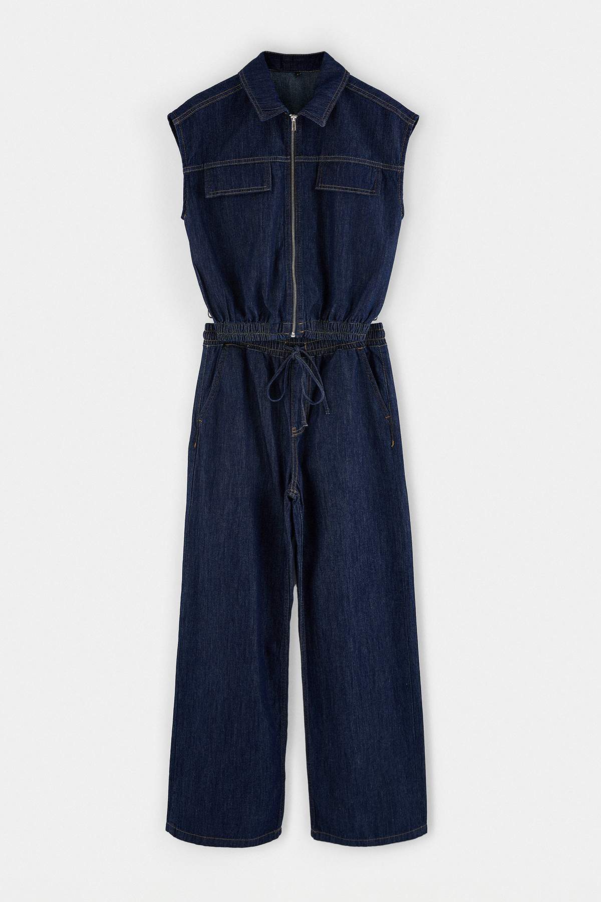 Trendyolmilla Koyu Mavi Dökümlü Yelek Jeans Denim Alt - Üst Takım TWOAW27AU00016
