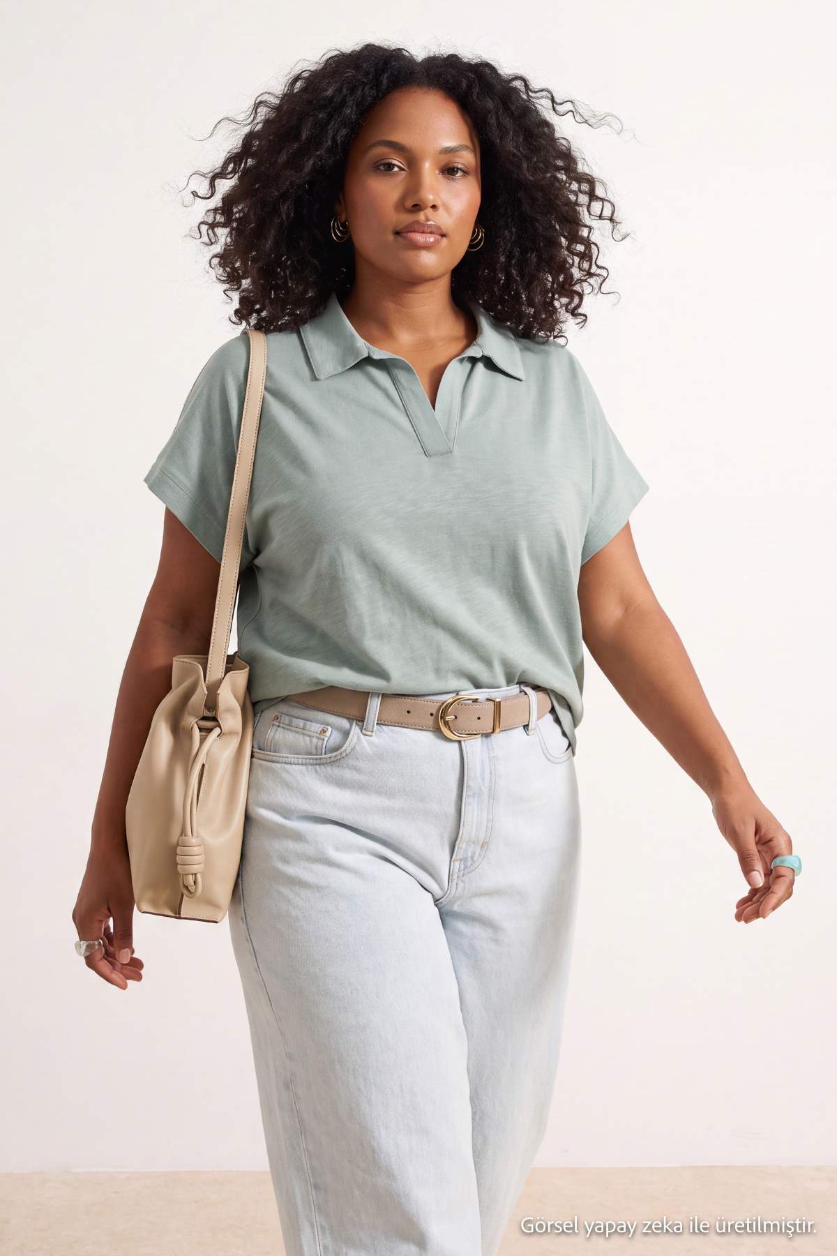 Trendyolmilla Curve Haki Regular/Normal Kalıp Polo Yaka Düşük Kol Örme Büyük Beden T-Shirt TBBSS26BF00096