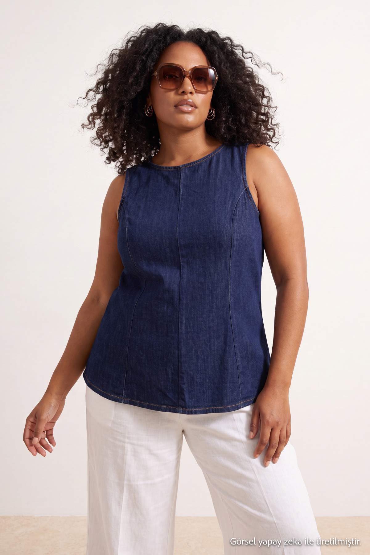 Trendyolmilla Curve Koyu Mavi Comfort Denim Büyük Beden Bluz