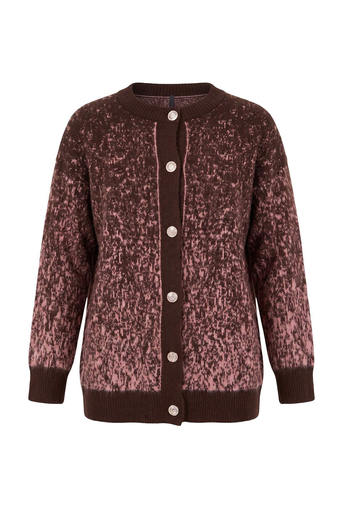 Trendyolmilla Modest Kahverengi Animal Çift Plaka Triko TCTAW26TH00012