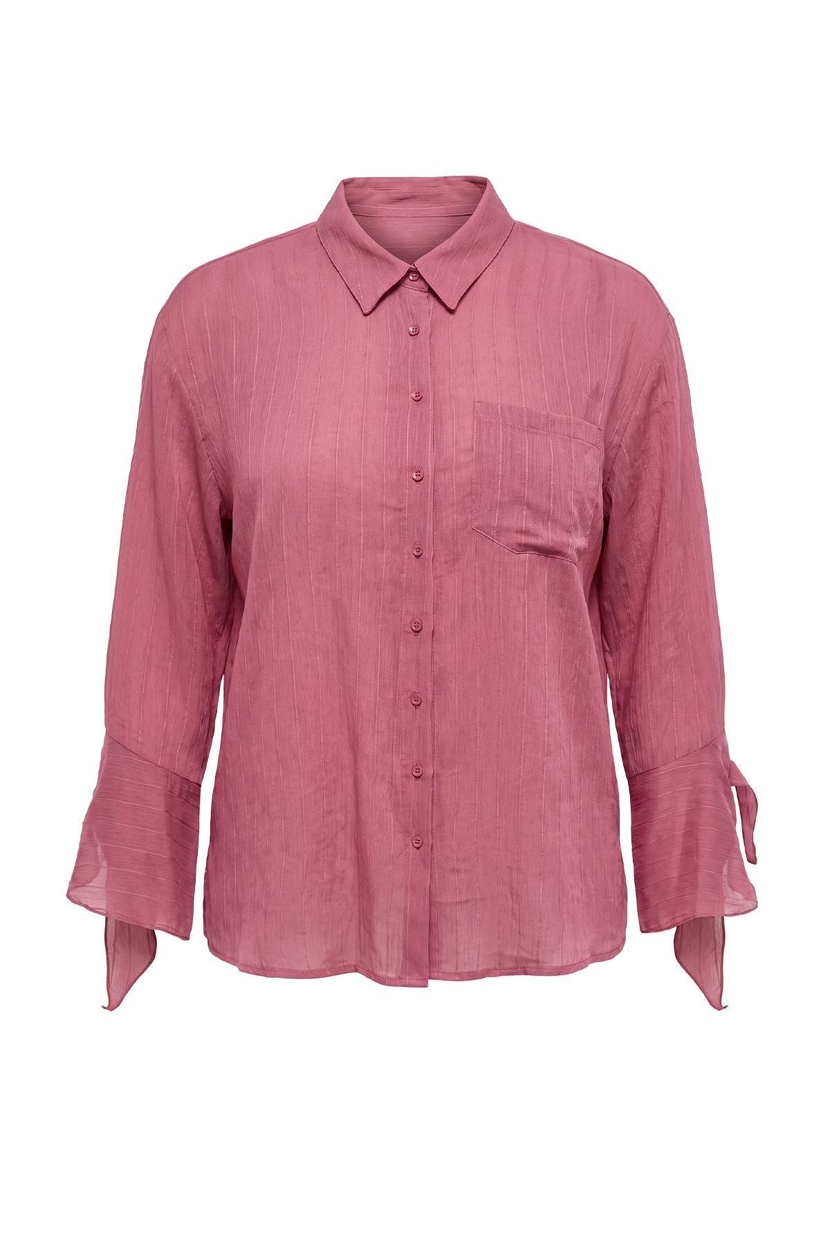 Trendyolmilla Curve Pembe Oversize Modal Balon Uzun Kol Büyük Beden Gömlek TBBAW27AX00012