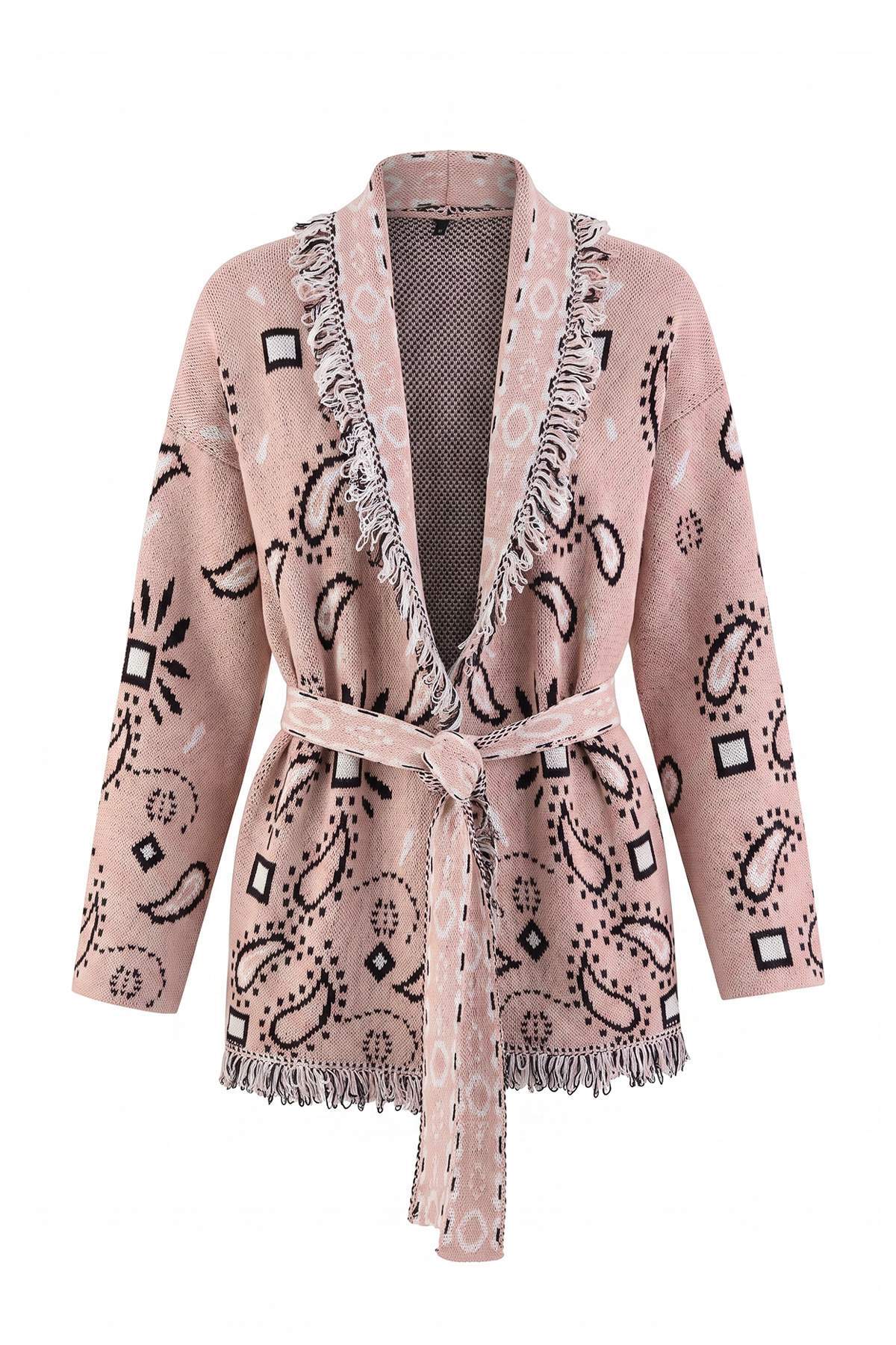 Trendyol Kollektion Rosa Oversize-Strickjacke mit Schalkragen und ethnischem ...