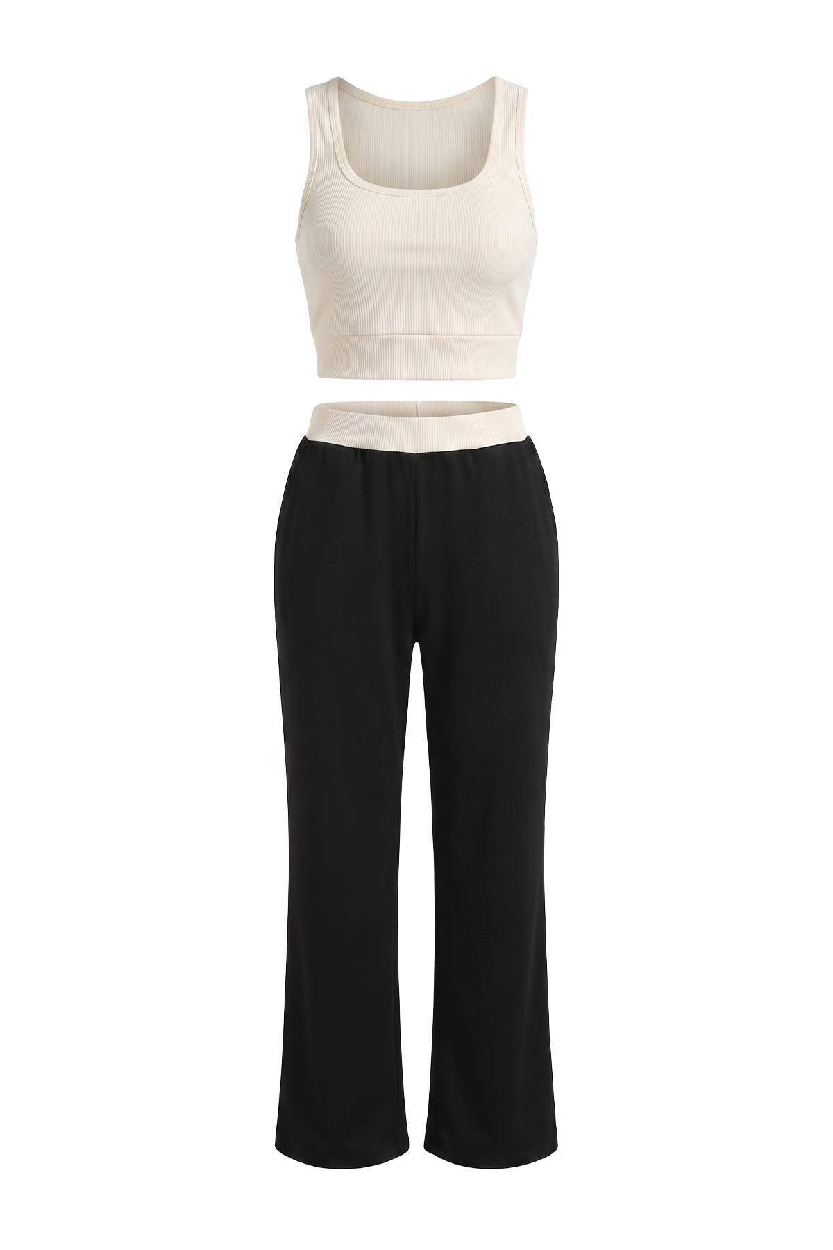 Trendyolmilla Siyah Düz Wide Leg Kolsuz Uzun 2 İplik Örme Alt - Üst Takım TWOAW27AU00098