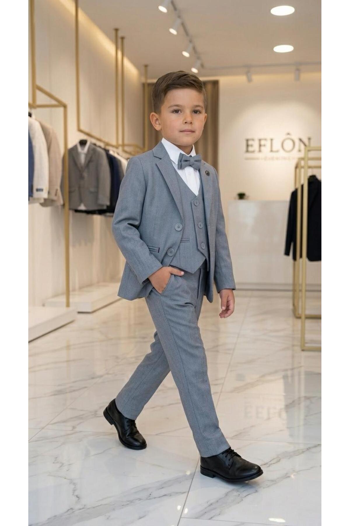 Terry Pointelle Boys' Jacketed Tuxedo Suit / Jacket, Trousers, Vest, Shirt and Bow Tie