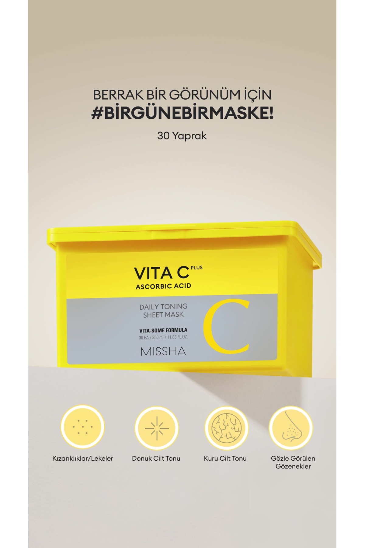 Leke Karşıtı C Vitamini İçerikli Günlük Yaprak Maske Vita C Plus Daily Toning Sheet Mask 30 Adet — 7052 — تصویر 3 از 6