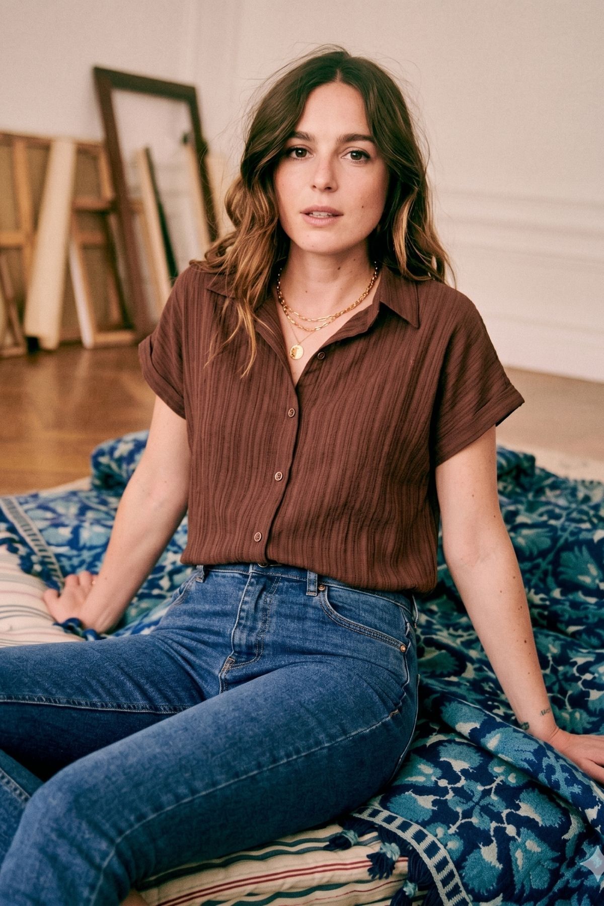 Women's Coffee Short Sleeve Shirt arm-19Y001088