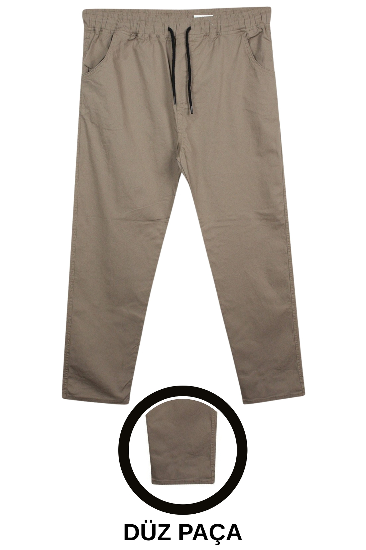 marufshop Battal Beden Erkek 100-156 Kilo Arası İçin Uygun Bedenli Düz Paça Bağcıklı Gabardin Pantolon Bej
