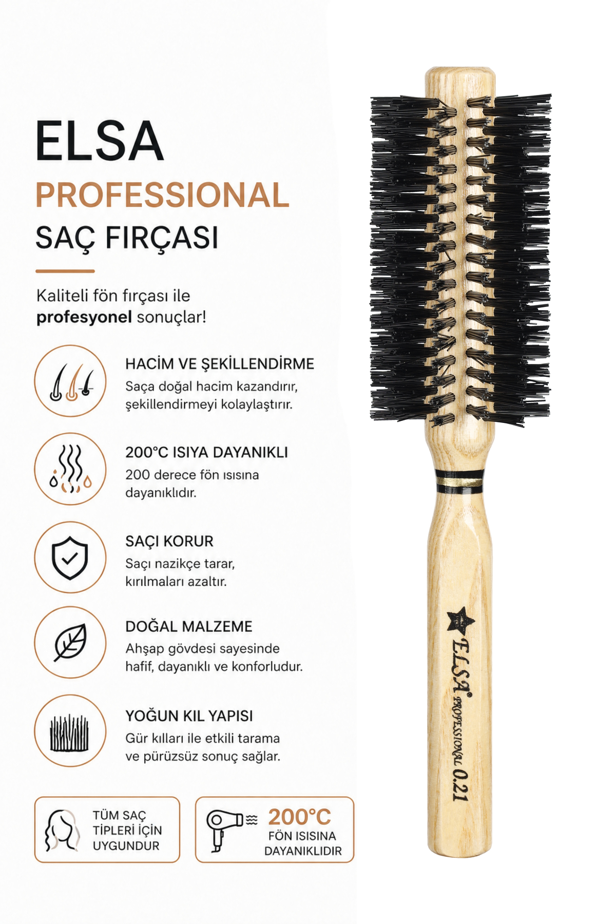 Professional 0.21 Natürel Saç Fırçası 48 mm – Profesyonel Fön Fırçası, Hacim Veren Yuvarlak Saç Fırçası — صورتی — تصویر 2 از 4