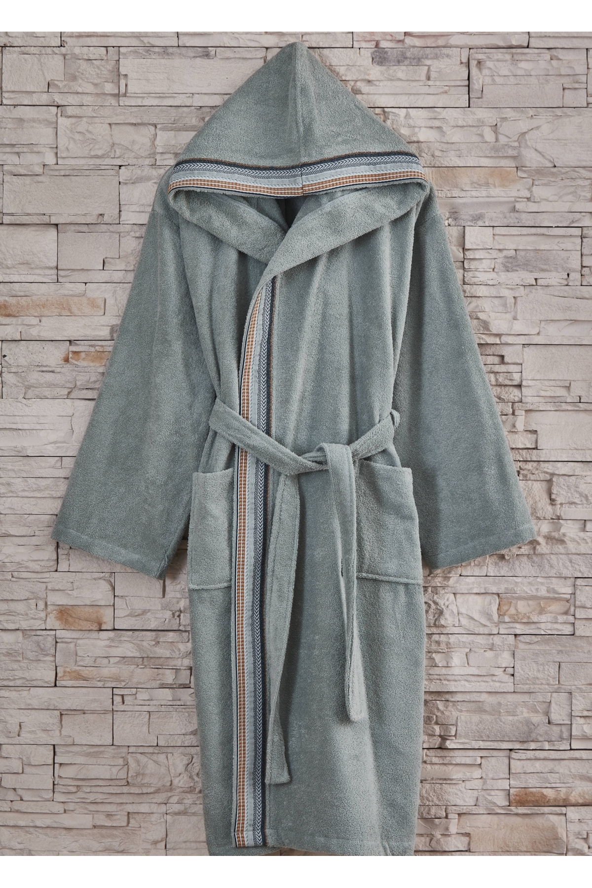 Hooded Jacquard Cotton Men's Single Bathrobe(2XL/3XL)