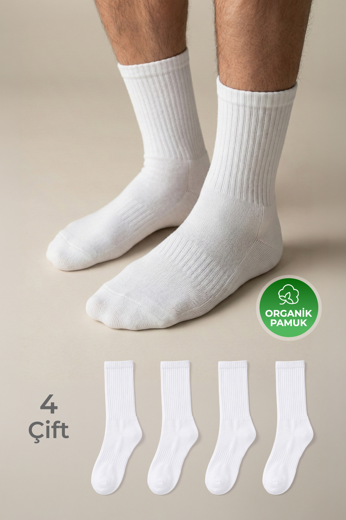 4-Piece Organic Cotton Bottom Towel Men Women Rib Knitting Seamless Retro Sports Tennis Socks 3504