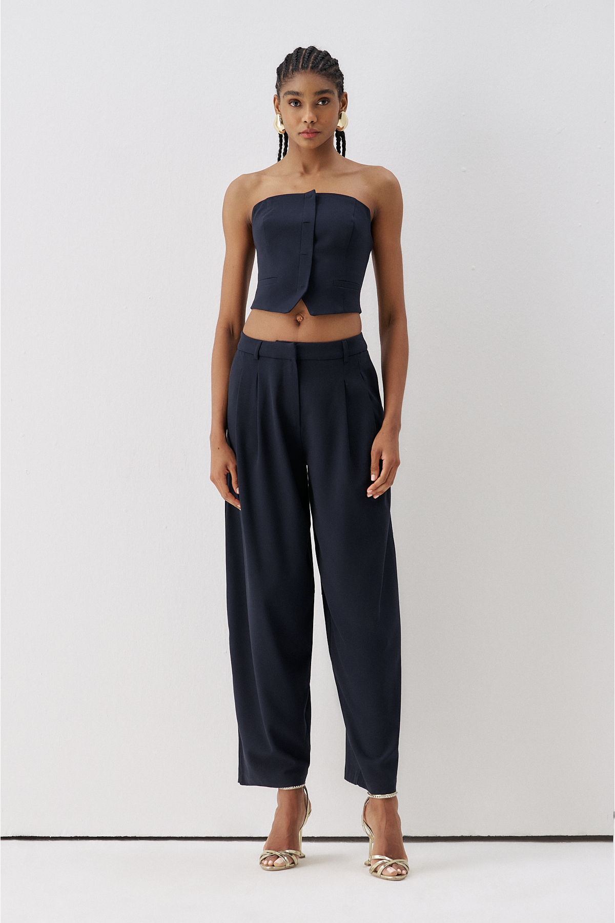 SS6168 Pleated Wide Pants with Pocket Detail