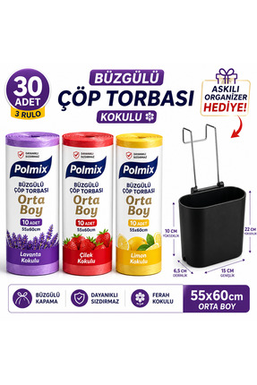 hopsepete Büzgülü Çöp Torbası 55x60 3'Lü Eko Paket Lavanta-Çilek-Limon Kokulu...