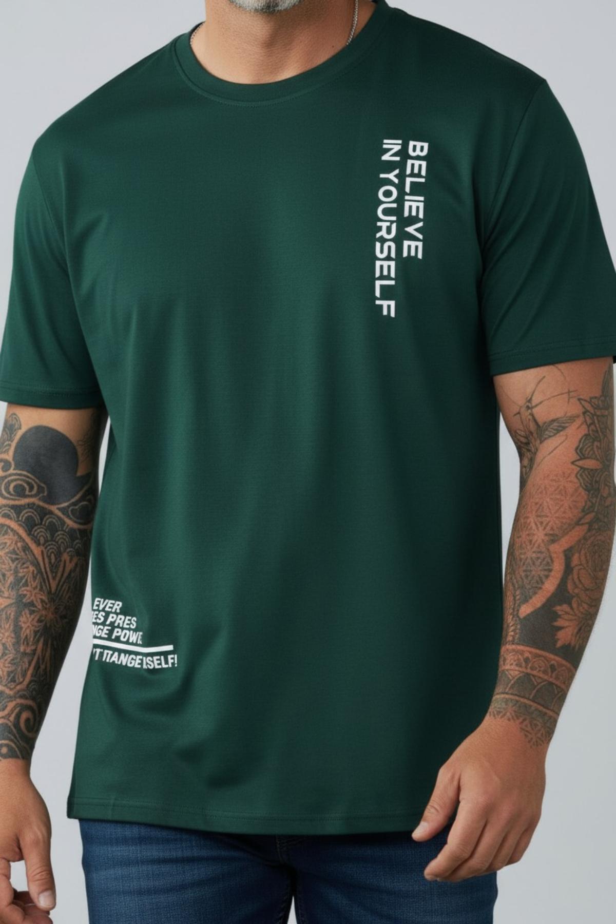 Altamira Erkek Yeşil Believe Baskılı Oversize T-shirt