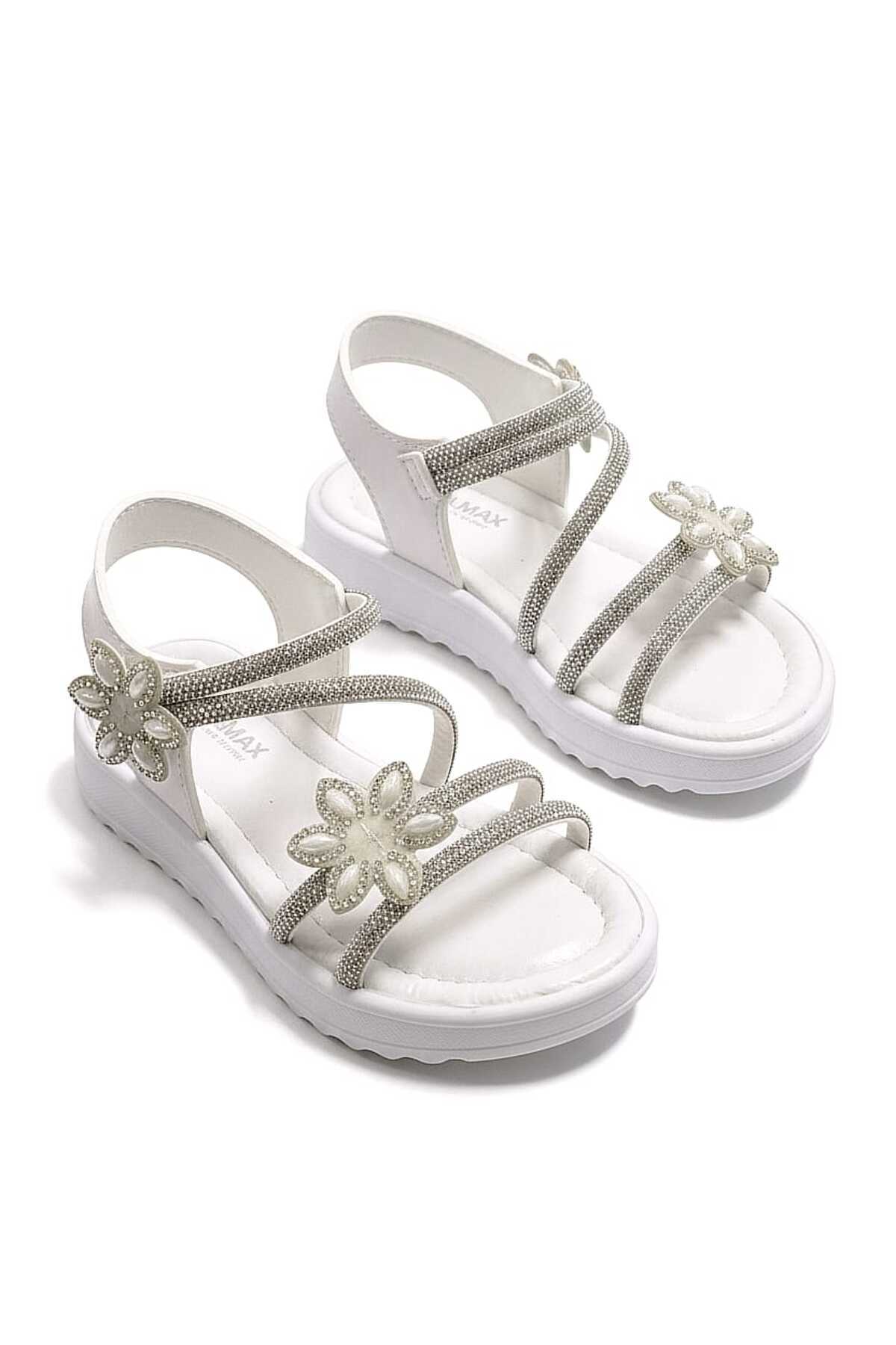 GIRL STONE DETAILED WHITE SANDALS