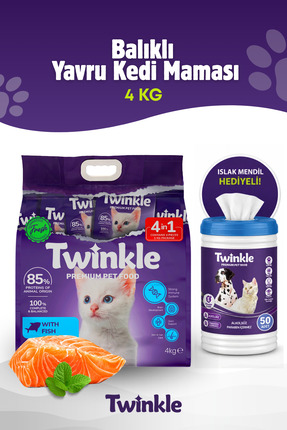 Twinkle Balıklı Yavru Kedi Maması 4 Kg (4 in 1) – Dengeli ve Lezzetli Yavru K...